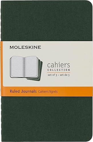 Moleskine Cahier - Cuaderno de cubierta suave, tamaño de bolsillo (3.5 x 5.5 pulgadas), rayado, cubierta verde mirto, 64 páginas (juego de 3)