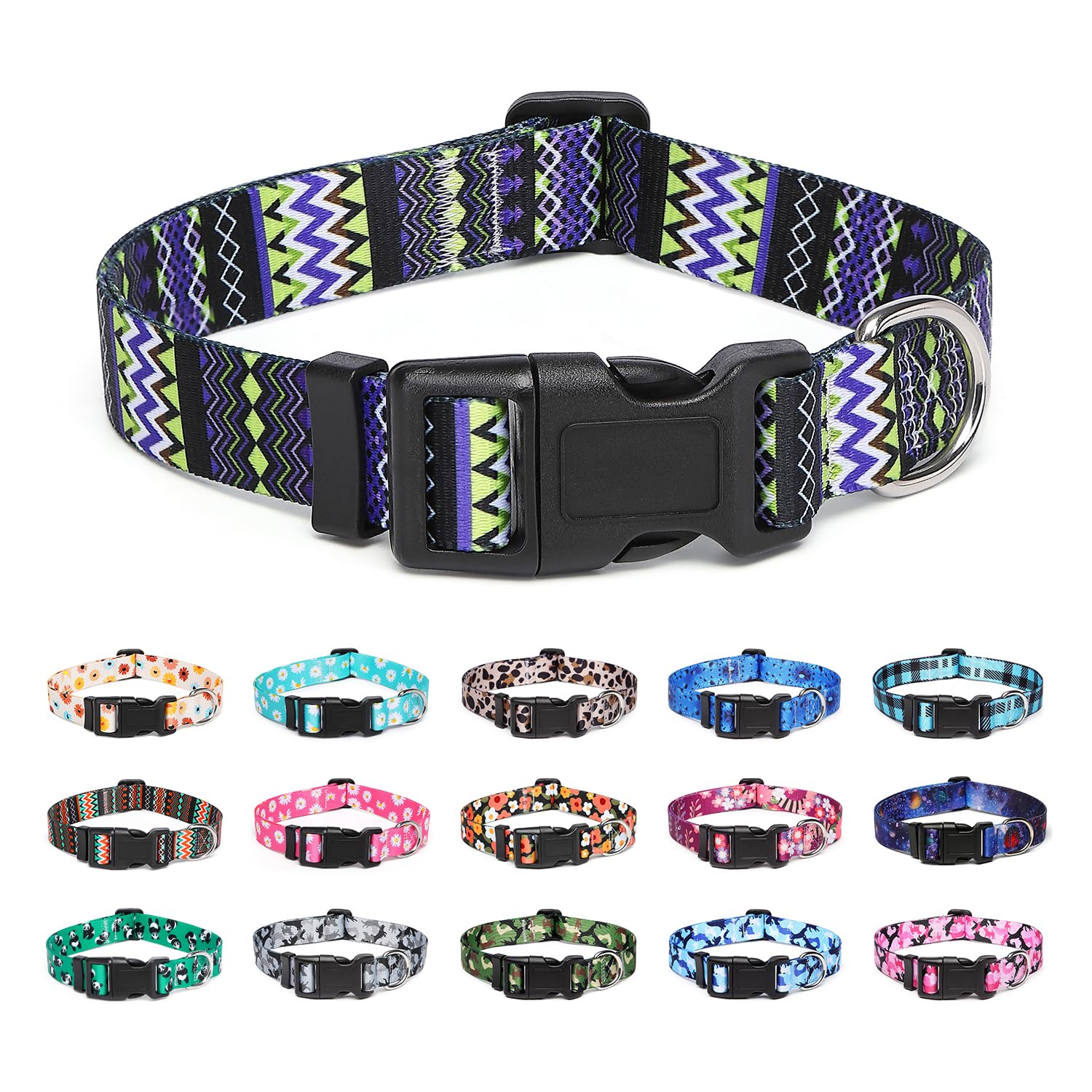 Suredoo Adjustable Dog Collar with Patterns, Ultra Comfy Soft Nylon Breathable Pet Collar for Small Medium Large Dogs (S, Tribal Violet)