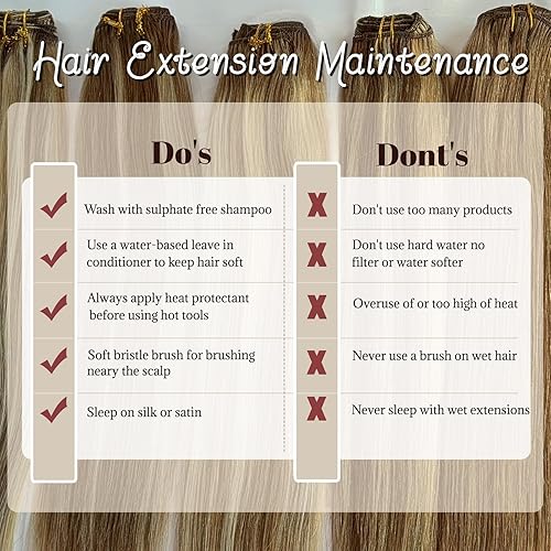 Miniatura 7 de Extensiones de cabello humano real con pinzas, color castaño medio y rubio decolorado, extensiones de cabello humano con clip, 18 pulgadas, cabeza