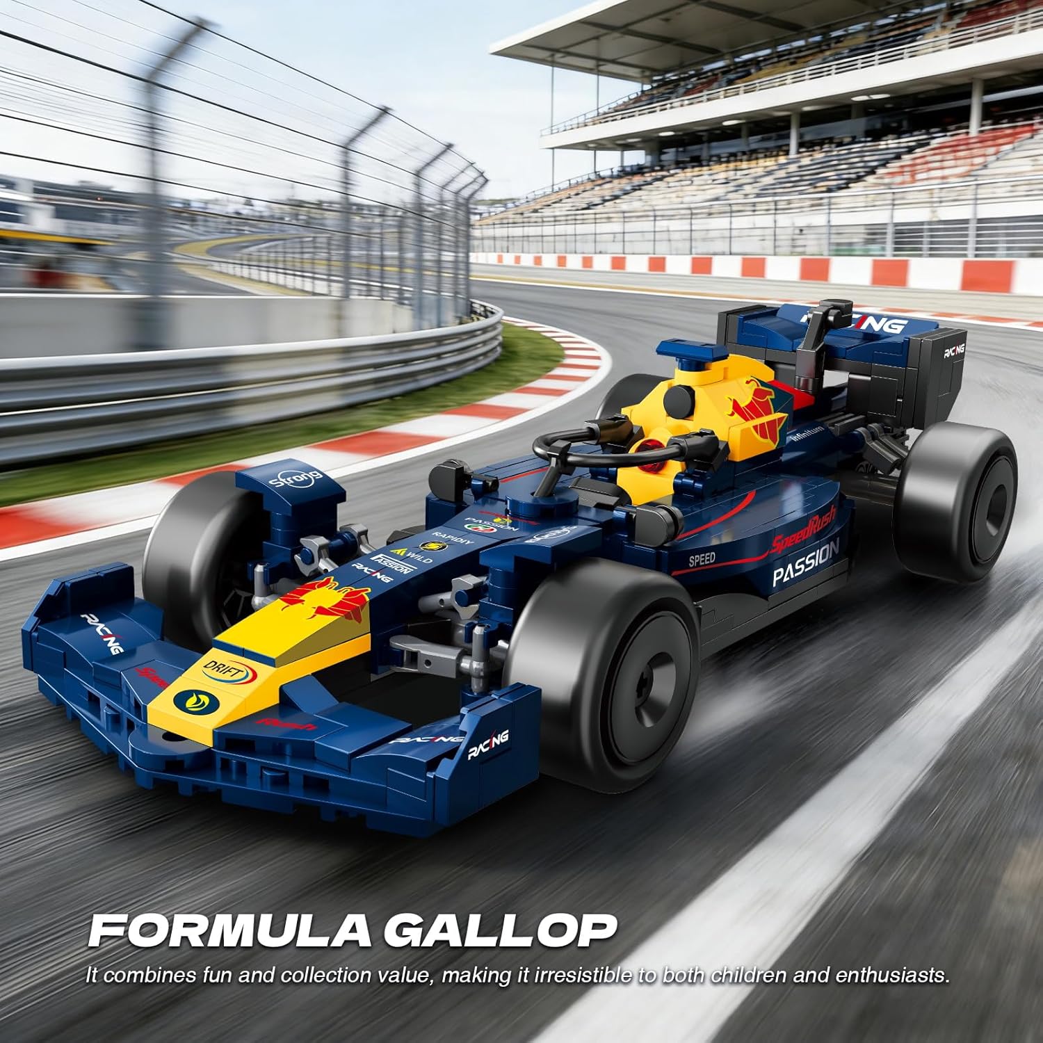 F1 Race Car Building Set, Formula 1 Racing Car Model Kit, Advanced Tech Building Blocks MOC Supercar Construction Toy, Ideal Collectible Display Gift for Adults & Teens (Red Blue)