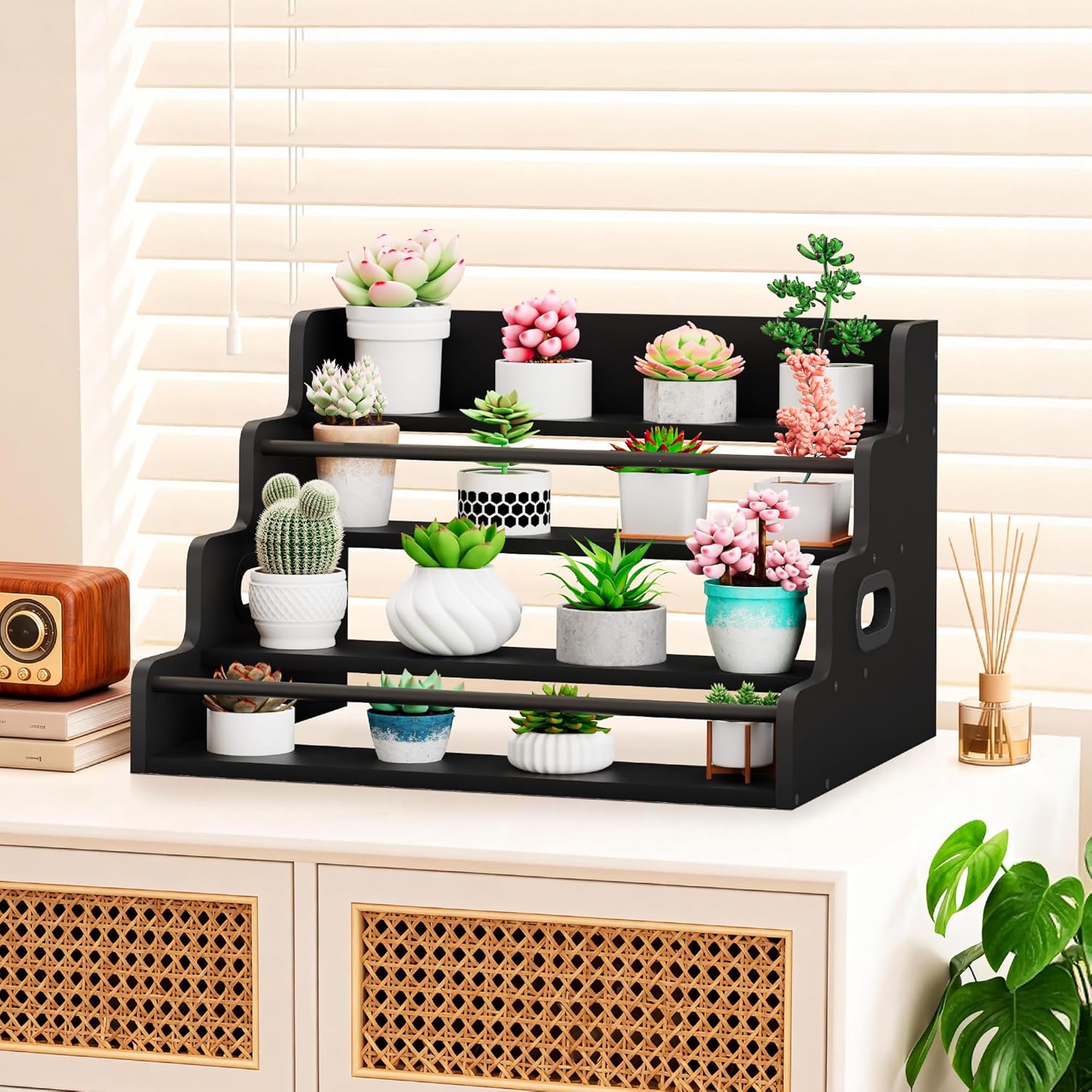 19.6”W x 15.74" D x 12.5" H Inches Versatile 4-Step Coffee Syrup & Water Bottle Organizer Rack Multi-Functional Retro Display Shelf for Kitchen or Bar, Holds Liquor & Spirits, Black - Image 7