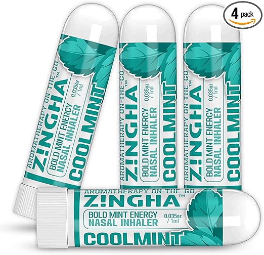 Natural Aromatherapy Nasal Inhaler Stick for Sinus Relief, Focus & Stress Relief | Portable Dual-Hole Essential Oil Blend (4PK, Coolmint)