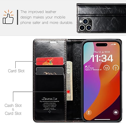 Miniatura 2 de Funda para iPhone 15 Pro Max, funda tipo cartera con función atril y ranura para tarjeta de crédito con cierre magnético, funda protectora para