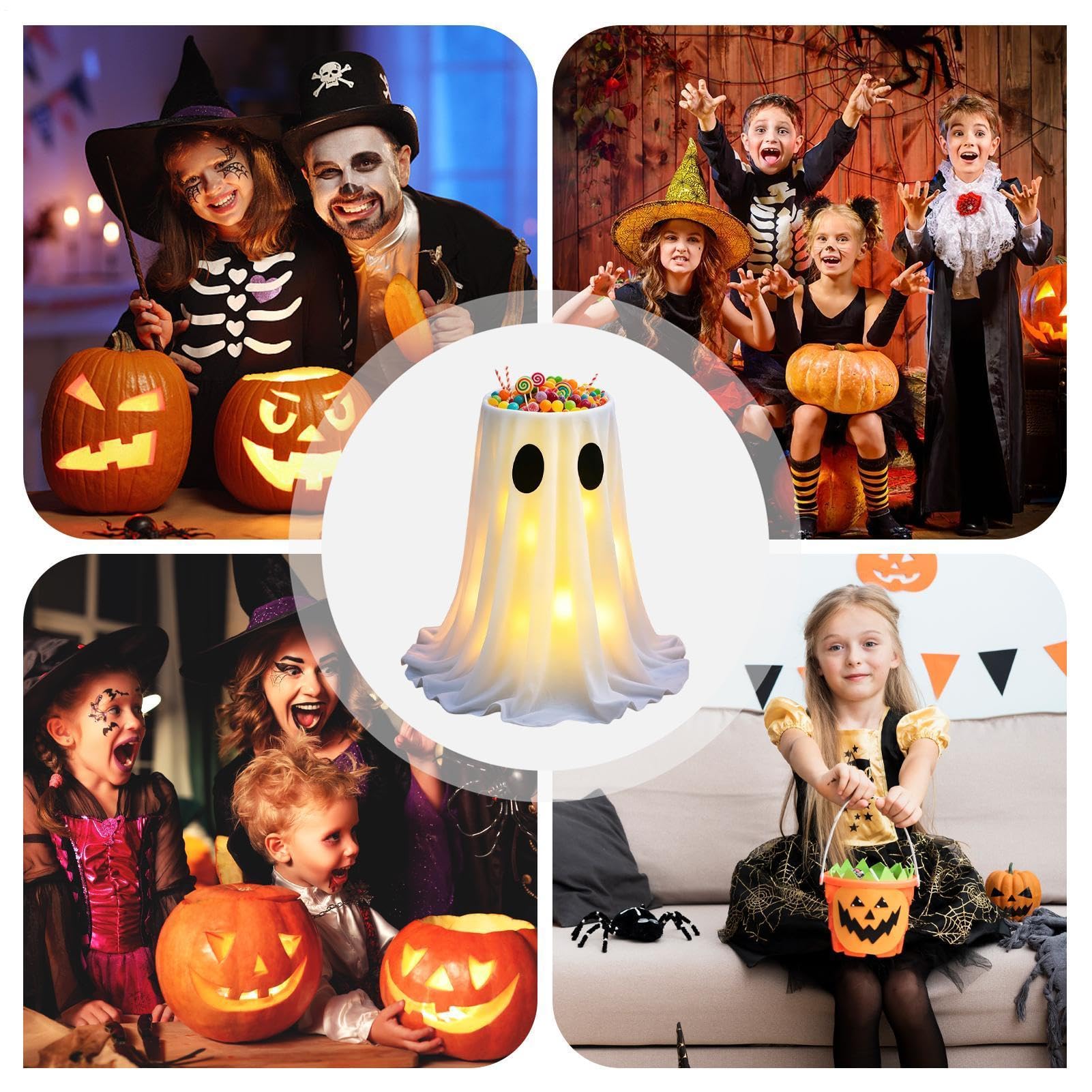Dekoracja Duch Halloween Straszna Stojąca Ozdoba z 8 Trybami Świateł LED