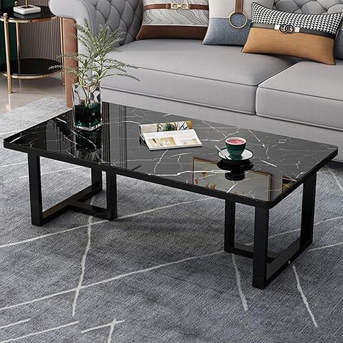 Miniatura 9 de Mesa auxiliar rectangular de mármol sintético, escritorio de vidrio templado y patas de metal, moderna mesa de té, mesa de té para sala de estar,