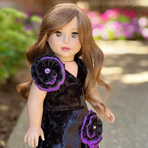 Miniatura 3 de Royal Velvet - Conjunto de 2 piezas para muñeca de 18 pulgadas, vestido negro y morado y zapatos a juego, ropa de muñeca de 18 pulgadas (bolsa no
