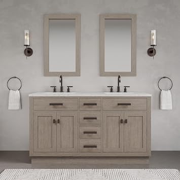 Water Creation Chestnut 60" Wood Double Bathroom Vanity in Gray & Bronze
