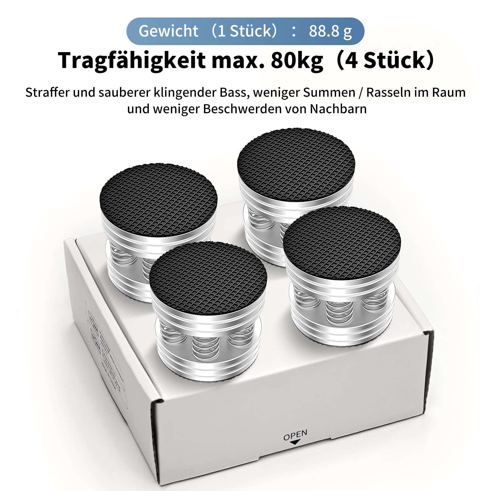 Tertullus 4 pies de altavoz de gama alta, amortiguador de vibraciones, patas de aluminio, absorción de audio, soporte para altavoces con alfombrilla antideslizante, amortiguador de resonancia (plata)
