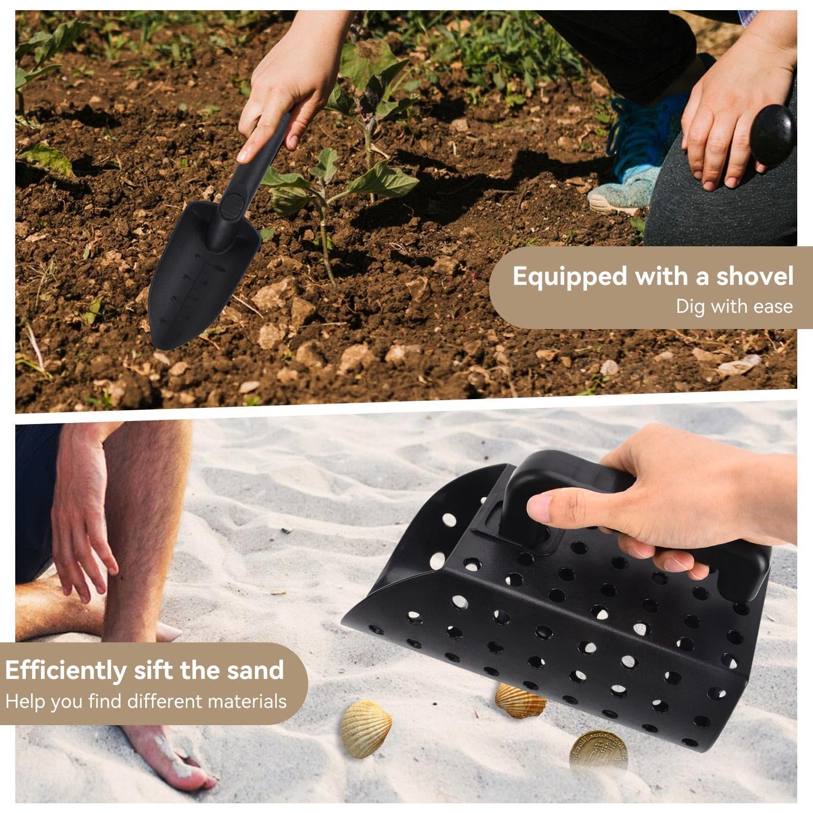 Cyrank Accessoires pour détecteurs de métaux, Shark Teeth Screen Pelle à Sable et Pelle à détection de métaux pour détection de métaux Pelle de Plage Pelle à détection de métaux, Pelle a granulés