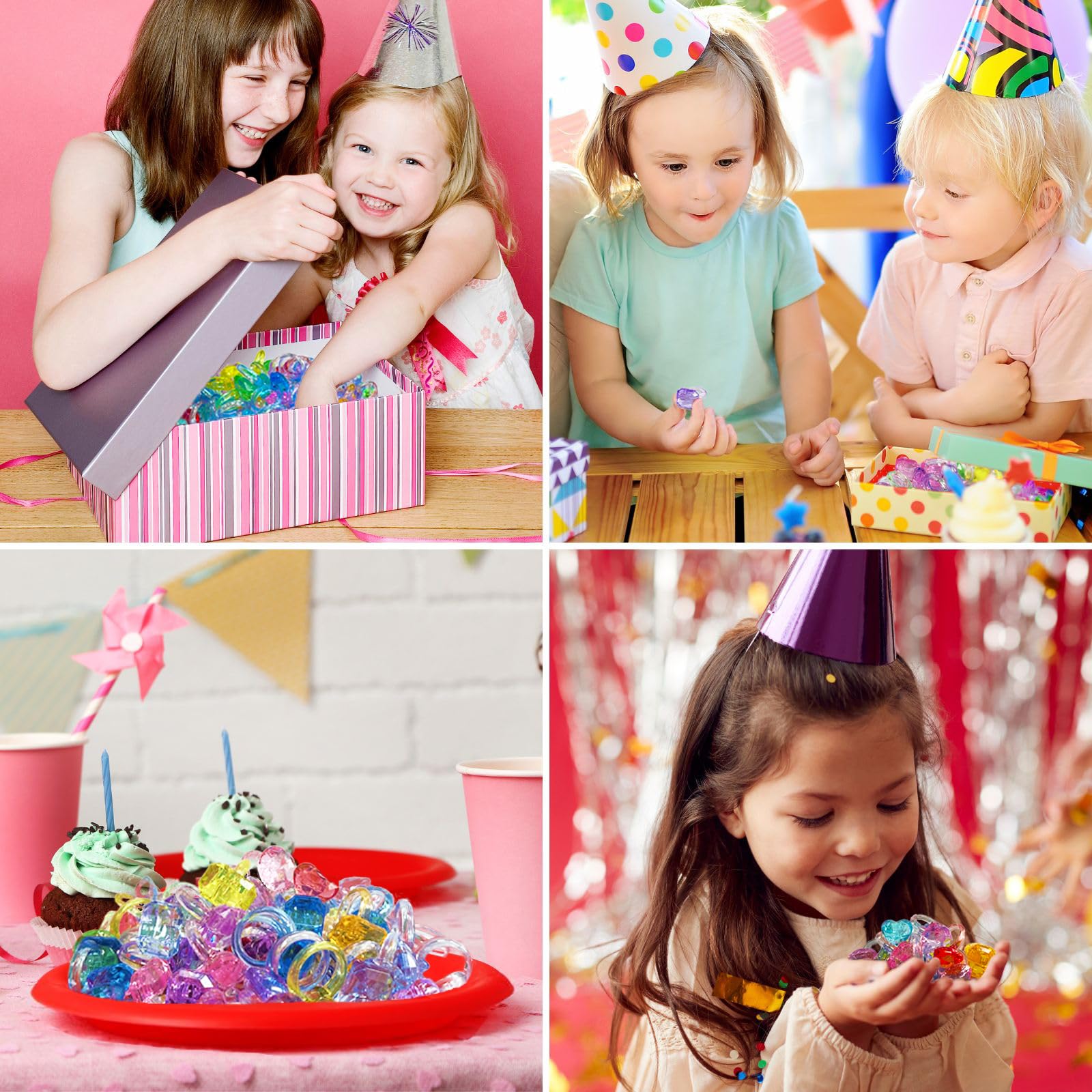 Plastikowe pierścionki akrylowe, różne kształty, różne kolory, diamentowe pierścionki, na imprezę | zabawka karnawałowa | torba upominkowa | Birthday for Girl/Kids
