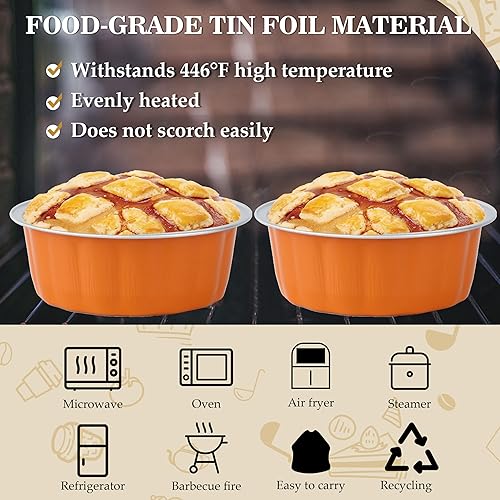 Miniatura 4 de BAKINGPAK Forros para cupcakes con tapas, 30 moldes de 8 onzas para cupcakes de aluminio con tapas, moldes redondos para hornear, moldes de papel de