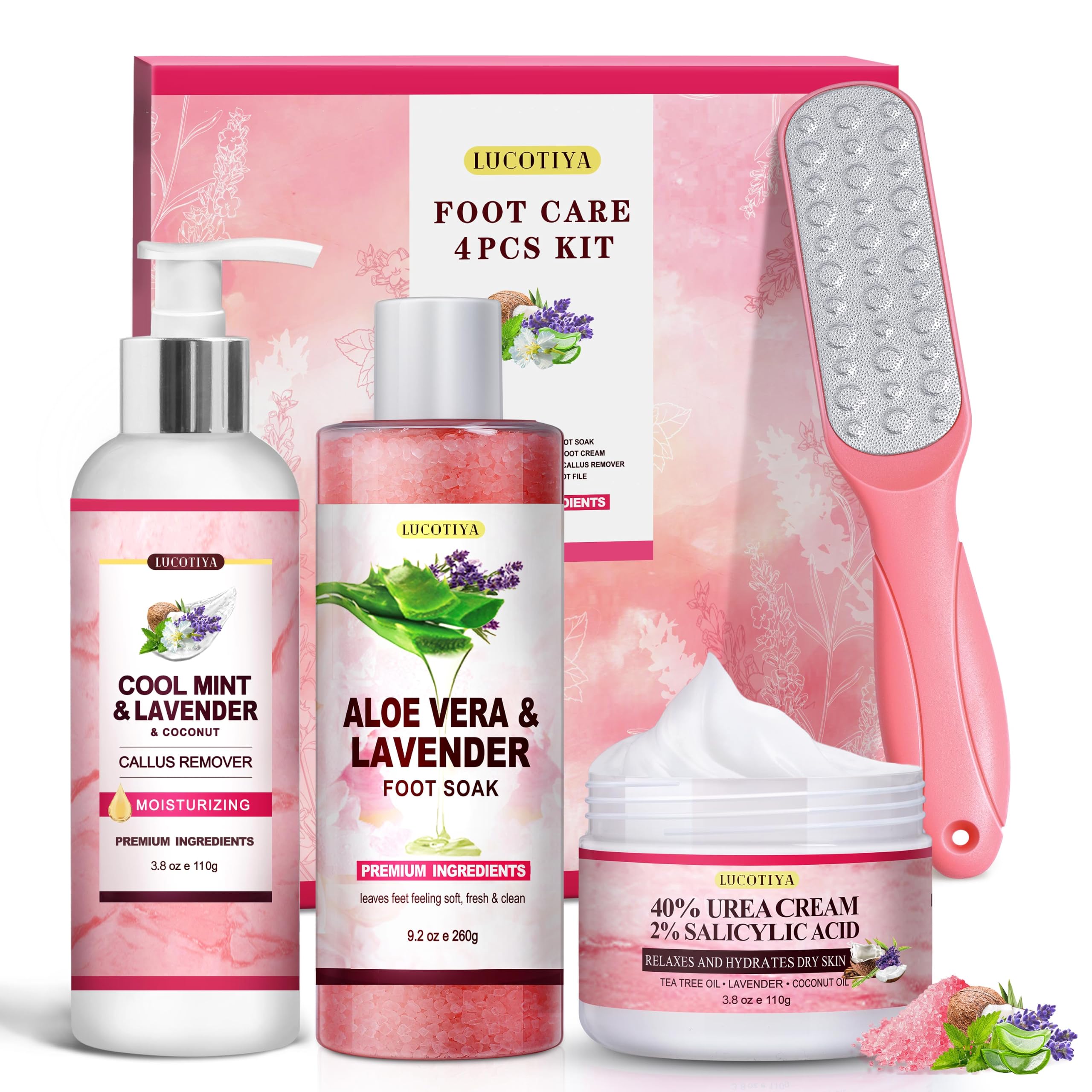 Aloe Lavender Foot Soak Set Salts Foot File Urea Cream Callus Remover