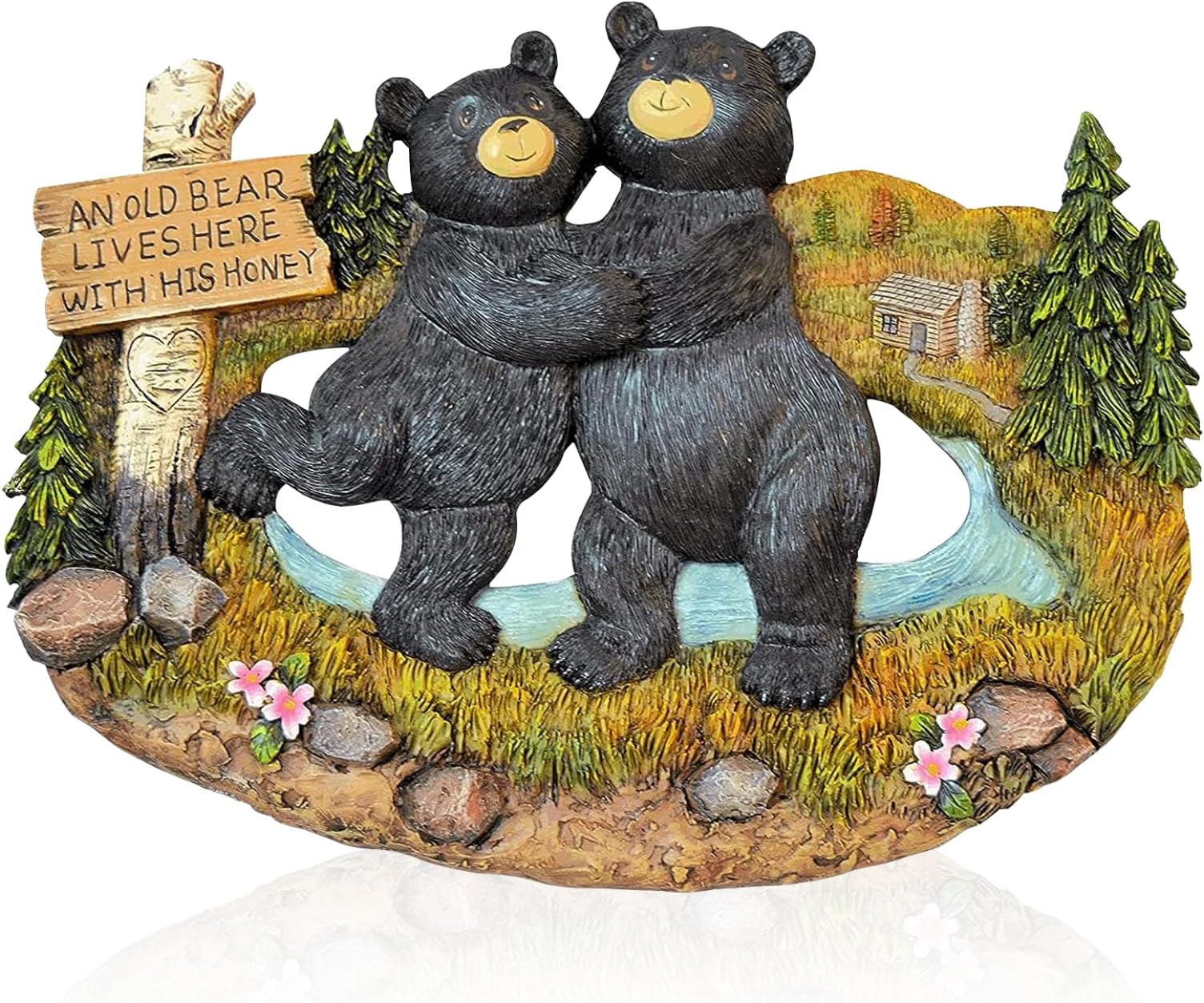 Pine Ridge Black Bear Home Decor Wall Decor, An Old Bear Lives Here with His Honey Wood-Like Plaque, Rustic Indoor Outdoor Wall Signs with Hanging Hook
