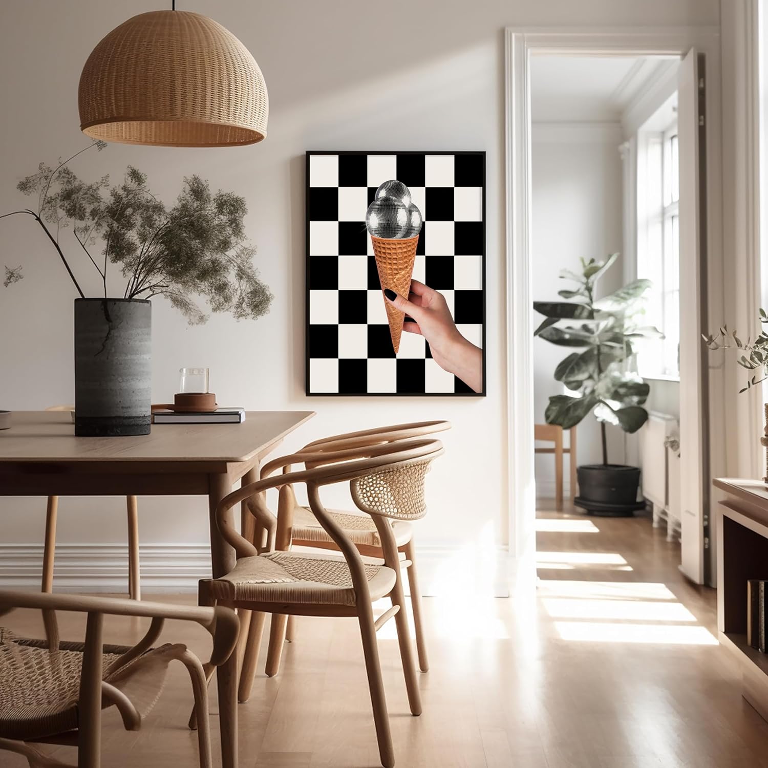 Poster Master Disco Balls Poster - Retro Ice Cream Cone Print - Disco Art - Modern Print - Checkered & Preppy Design - Trendy Artwork - Chic Boho Decor - Dorm or Kitchen Decor - 8x10 UNFRAMED