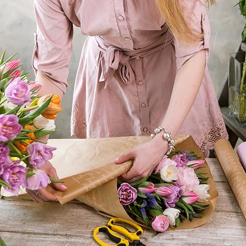 Miniatura 6 de MECCANIXITY 20 piezas de papel de regalo de flores con borde dorado, rosa rosa de 22.8 x 22.8 pulgadas, impermeable, para suministros de ramo de