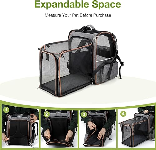 Miniatura 3 de Lekebobor Mochila extra grande para gatos, mochila expandible para perros pequeños, gatos medianos, con capacidad para hasta 18 libras, mochila