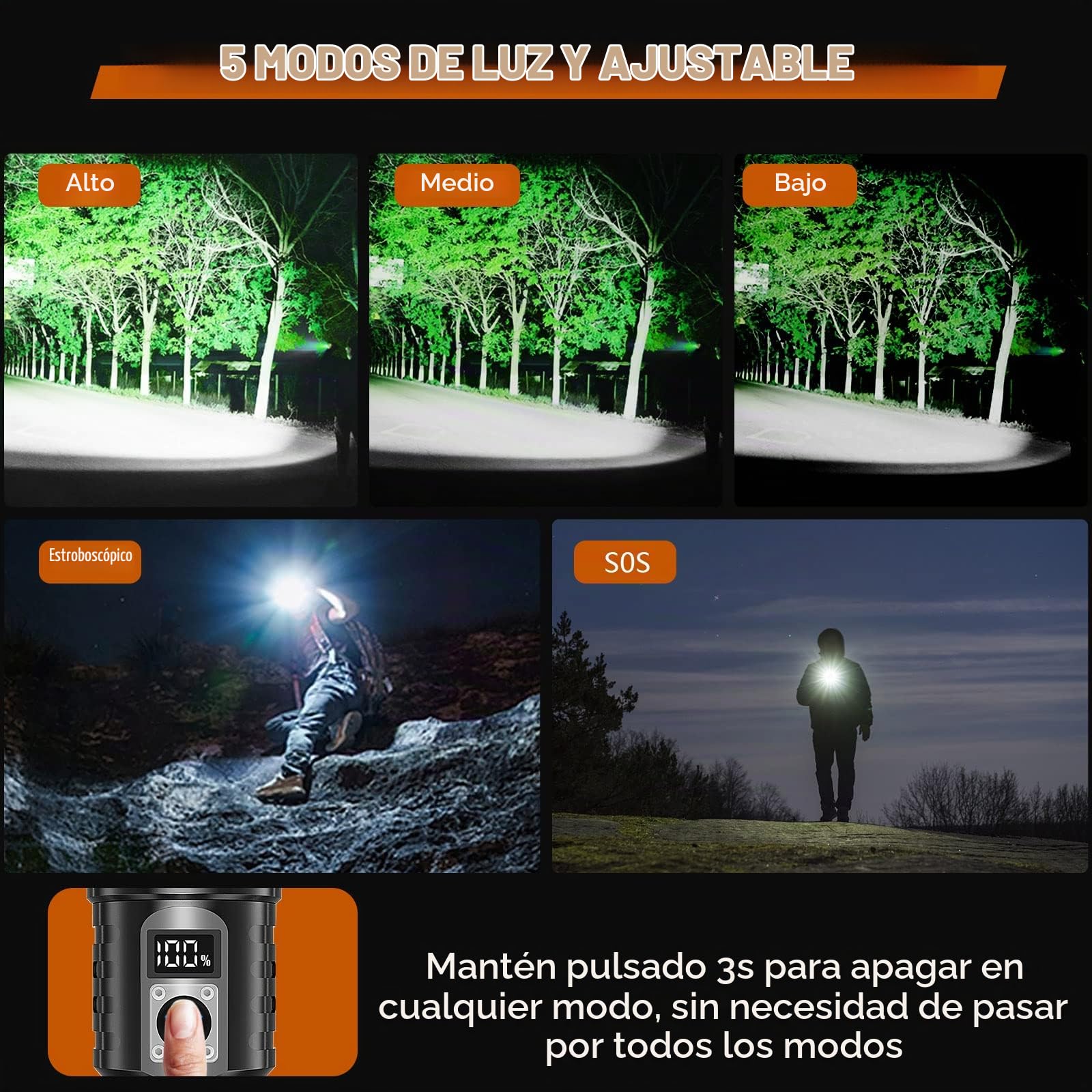 Shadowhawk Antorchas LED Linterna Superbrillante, Recargable