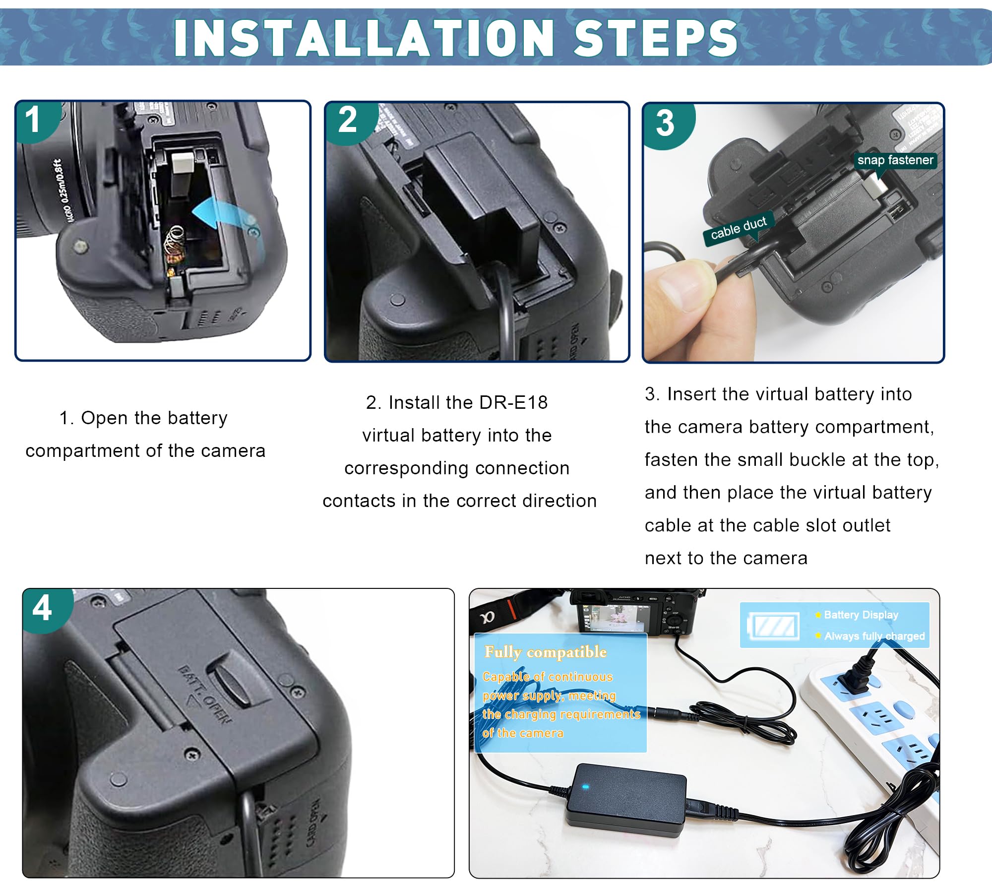 HYCTP ACK-E18 Alimentatore di rete DR-E18 DC accoppiatore LP-E17 Dummy Batteria Kit per Canon EOS Rebel T6i T7i SL2 RP R8 R10 R50 R100 T8i T6s 77D 200D 250D 760D 800D 850D 80D Fotocamere 0D