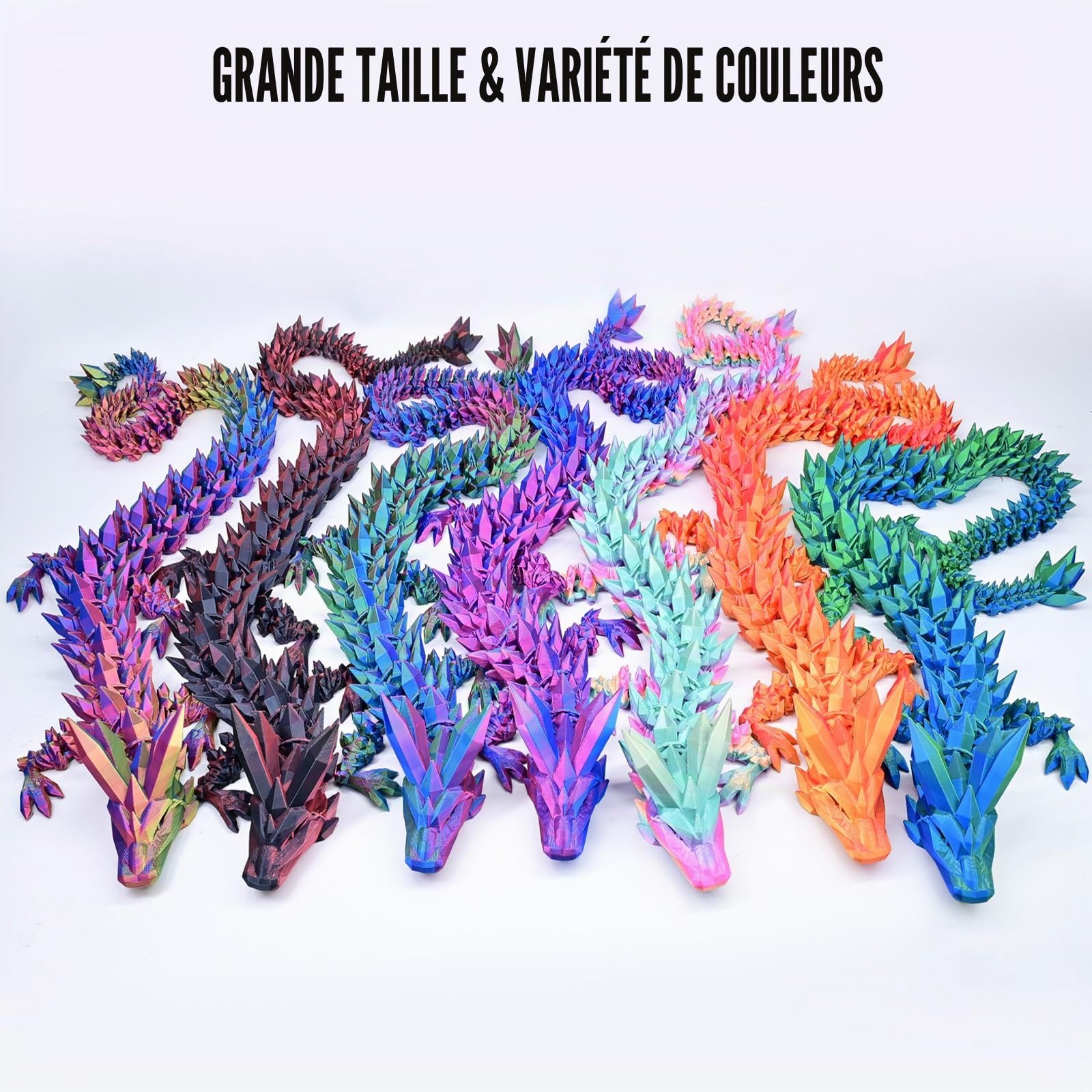 Grand Dragon imprimé en 3D Long Fidget (Or Rouge, 30 inch) | Flexible articulé dragon jouet, décoration de bureau, anniversaire cadeau de Noël pour les enfants adultes, Arc-en-ciel