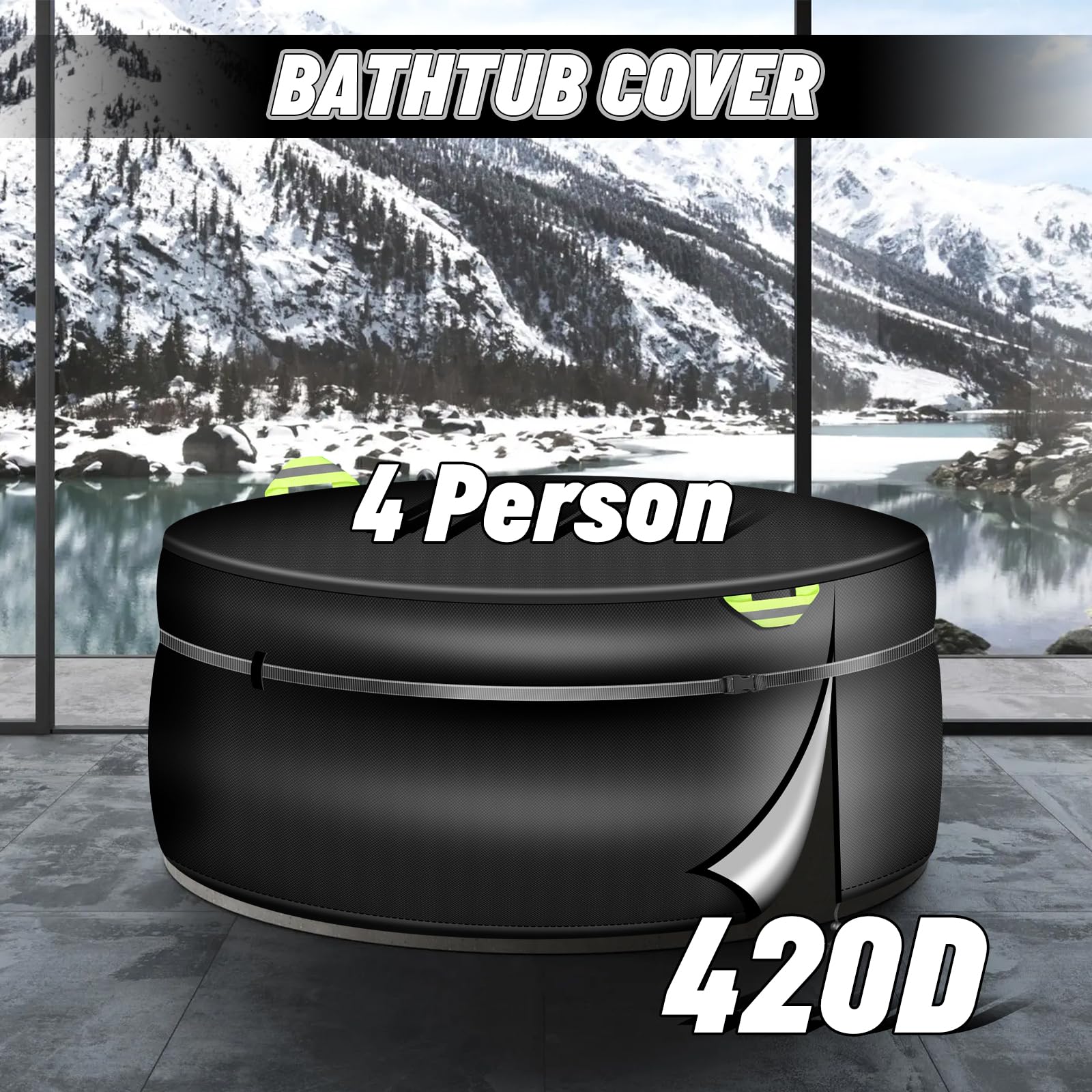 Cubierta redonda para bañera de hidromasaje de 220 x 72 cm, protector de cubierta de bañera de hidromasaje para 4 personas, 420D Oxford, cobertura completa, protector térmico de spa