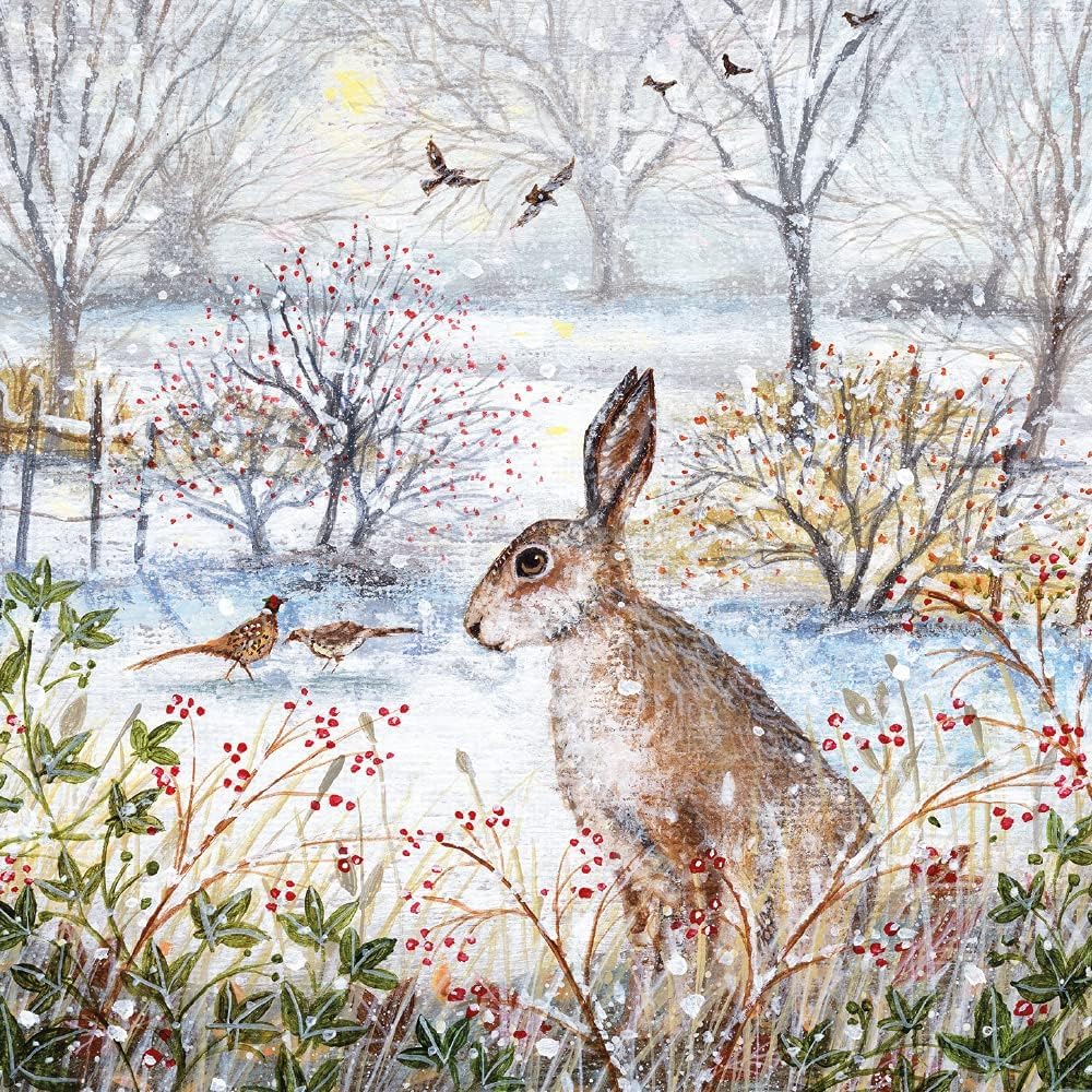 Museums & Galleries Charity Christmas Cards Pack of 20, Festive Hares in the Snow - Image 2