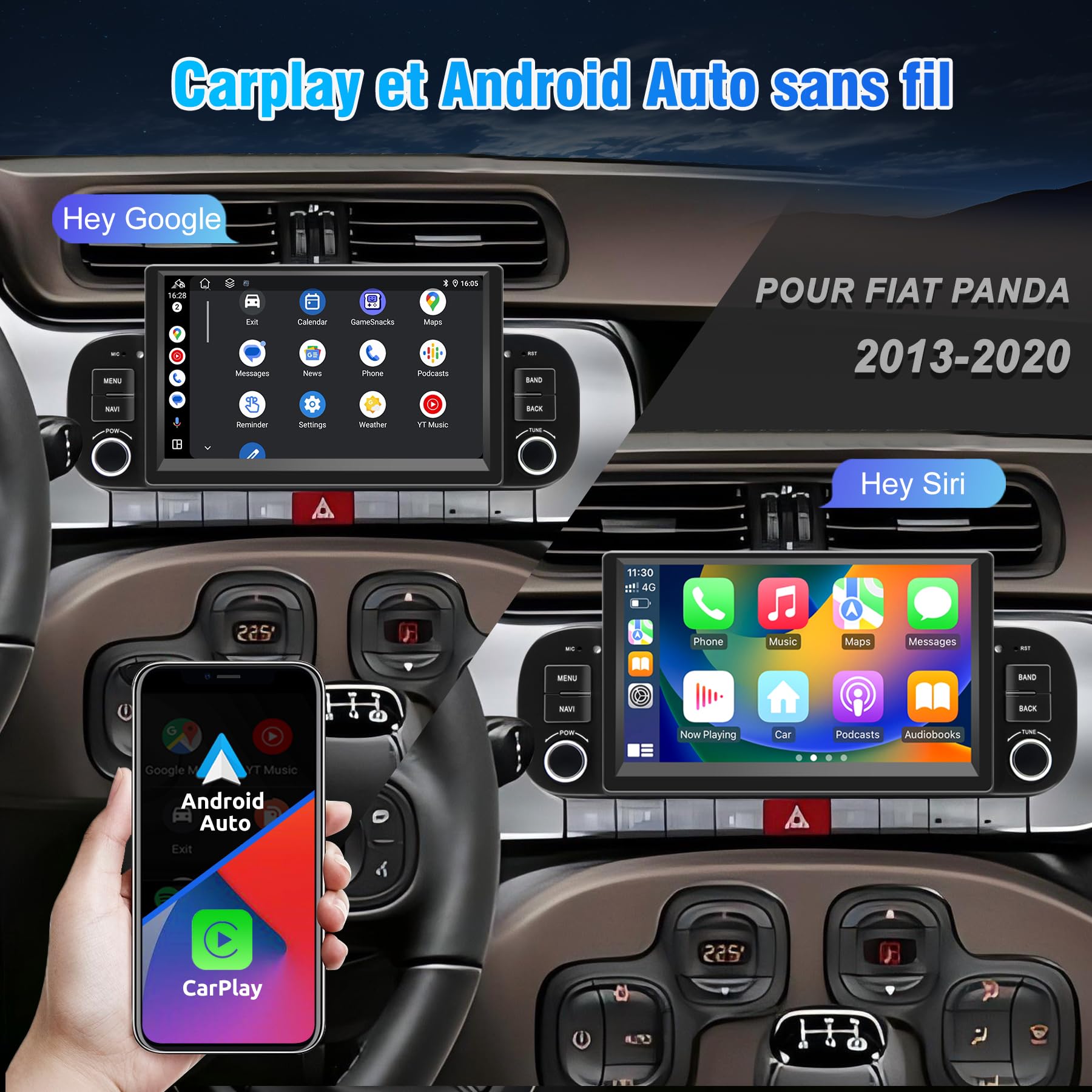 Autoradio per Fiat Panda 2013-2020, Android 13, Schermo Touch IPS 7" | Android 13 2G+64G con GPS Navi, Bluetooth, WLAN, DSP, Comandi al Volante, Schermo Touch IPS da 7 pollici