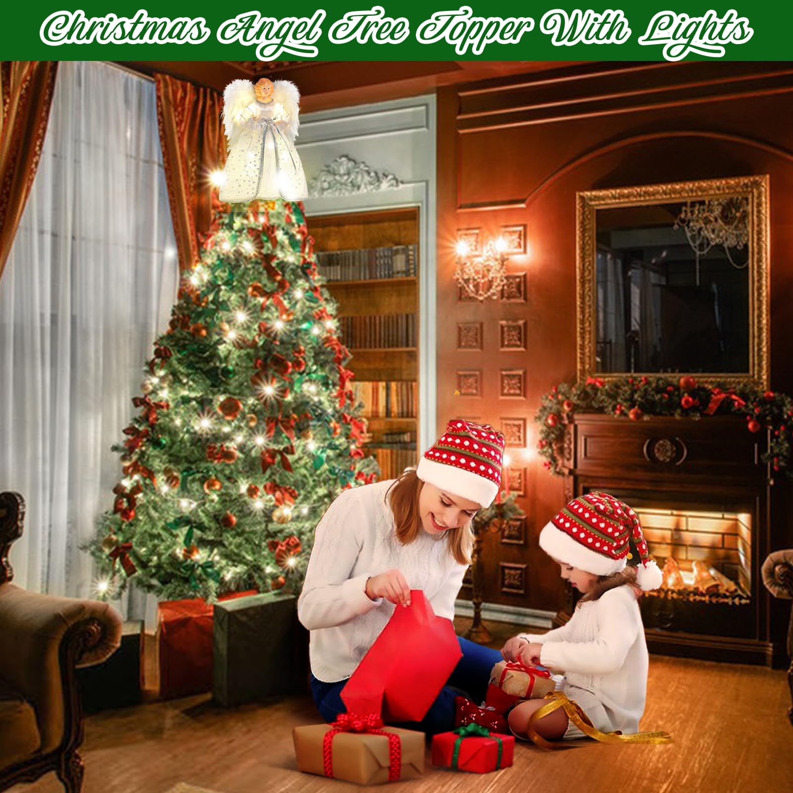 Cimier de sapin de Noël en forme d'ange avec lumières et rallonge de 101,6 cm, décorations de Noël éclairées, élégantes et durables, parfaites pour la décoration de la maison de vacances et les