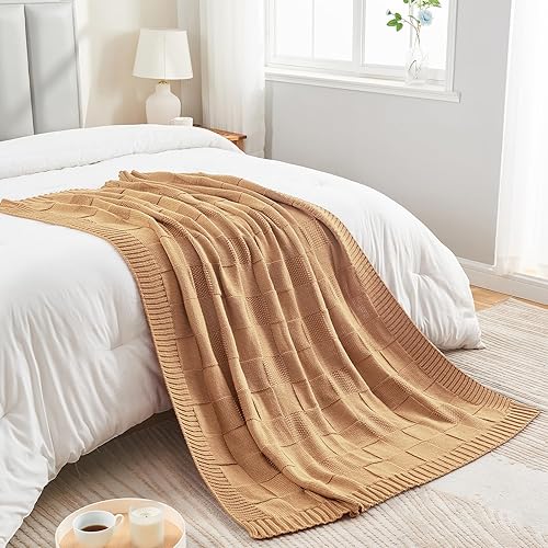 Miniatura 7 de CozeCube Manta de punto beige, manta de punto suave y acogedora para sofá, cama, sofá, sala de estar, manta decorativa de otoño de 60 x 80 pulgadas,