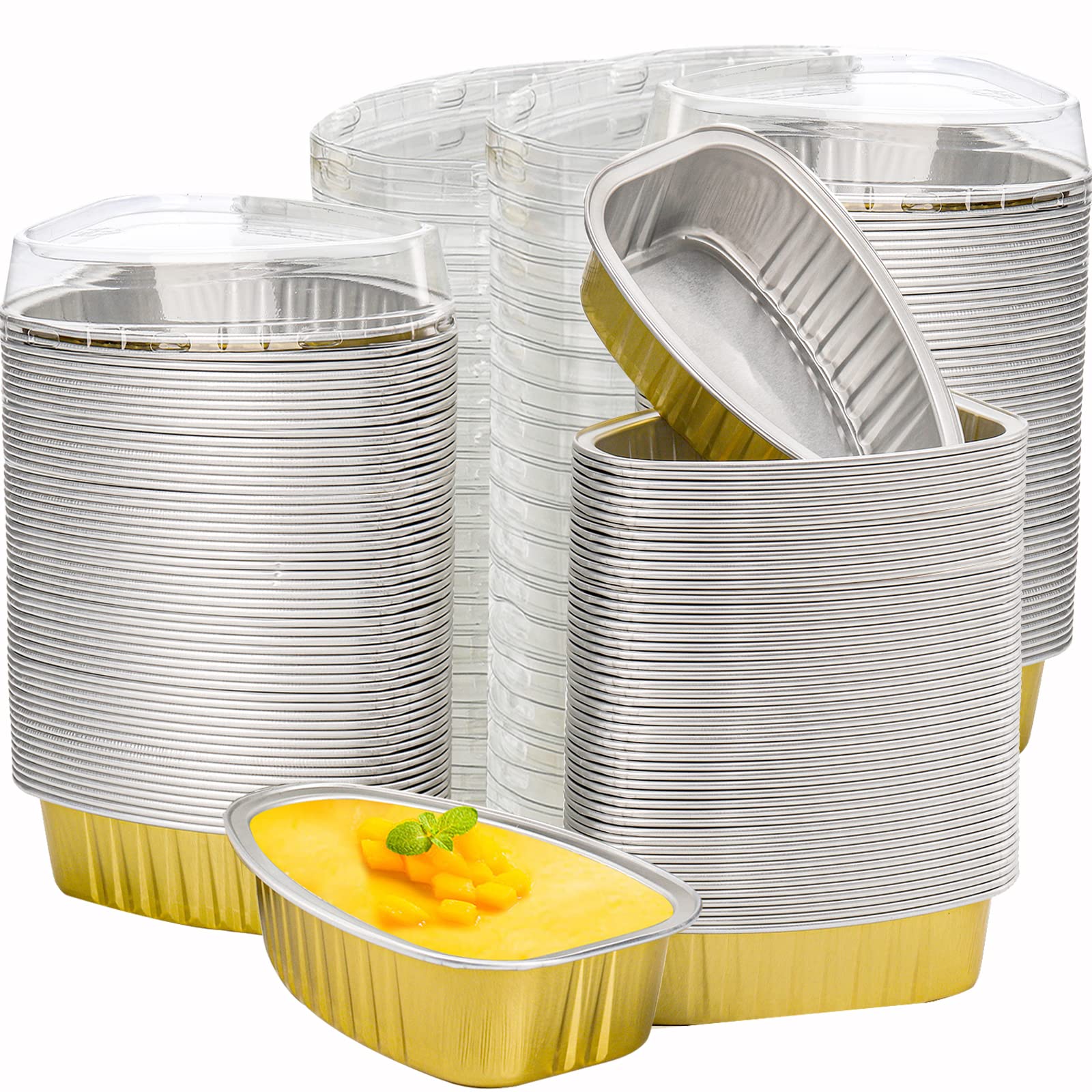 Peohud 80pcs Aluminum Foil Baking Cups, 100ml Muffin Liners Cups with Lids, Disposable Ramekins Cups Aluminum Foil Cupcake Pan for Wedding, Christmas, Kitchen, Birthday Party