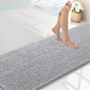 Smiry Luxury Chenille Bathroom Rugs 70x24, Extra Soft and Absorbent Shaggy Bath Mat, Machine Washable, Non-Slip Plush Carpet Runner for Tub, Shower, and Floor, Home Decor Accessories, Light Grey