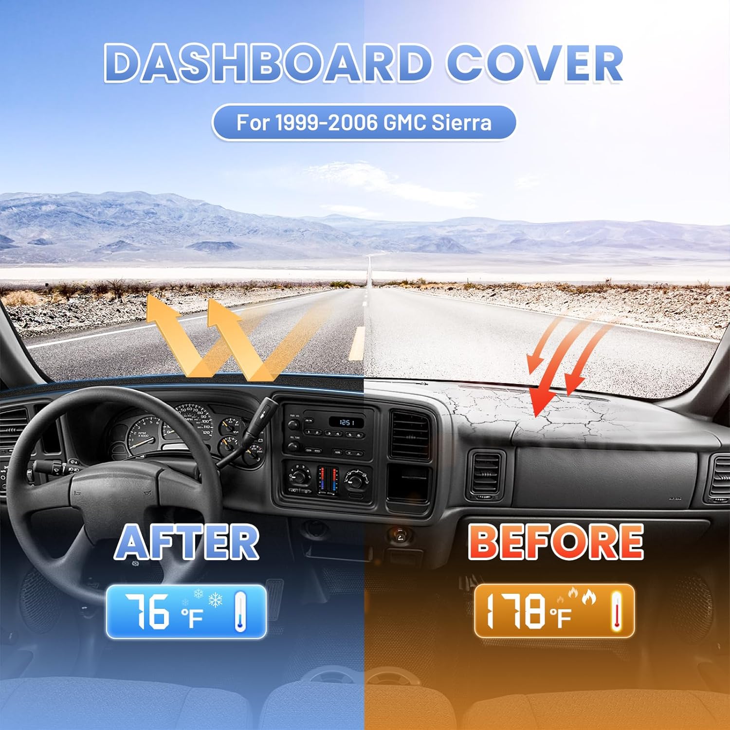 Sunsdrew Dash Cover for 1999-2006 GMC Sierra/Chevy Chevrolet Silverado,2000-2006 GMC Yukon/Yukon XL/Chevy Suburban Tahoe Avalanche Accessories Nonslip Protector No Glare