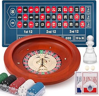 27,9 cm Roulette-Rad-Set: Solides Roulette-Rad mit 120 x 60 cm Roulette-Tisch-Layout, Filzmatte, 100 ABS-Poker-Chips, Roulette-Gewinnmarker, 2 Spielkartendecks, Casino-Spielsets