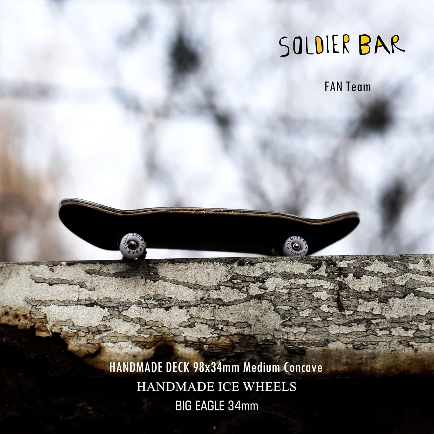 Handmade Fingerboards Complete 8S (6-Layer Canada Maple+Ebony 35mmX98mm) (Handmade Deck+34mm Big Eagle Trucks+Handmade Ice Wheels)