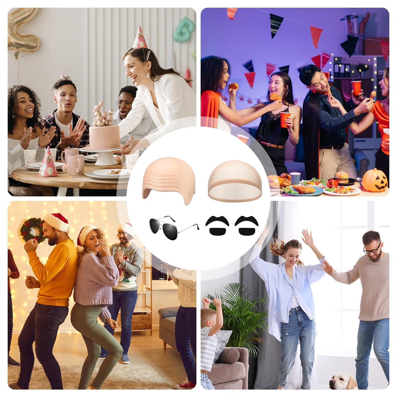 Bald Caps Kostium Halloween Cosplay Makijaż Okulary Kyjkowa Peruka Głowa Access | Łysa peruka czapki dla dorosłych kobiet mężczyzn cosplay makijaż taniec impreza