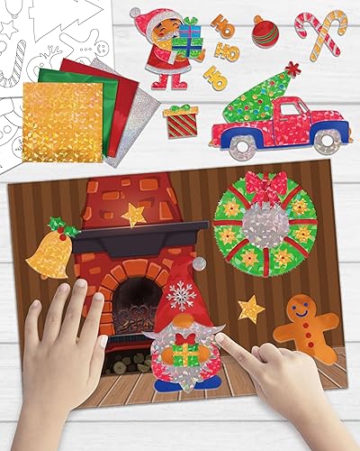 Miniatura 5 de GYGOT Manualidades navideñas para niños, kit de arte divertido de papel de aluminio de Navidad de 4 a 8 años, Navidad, sin ensuciar, actividad