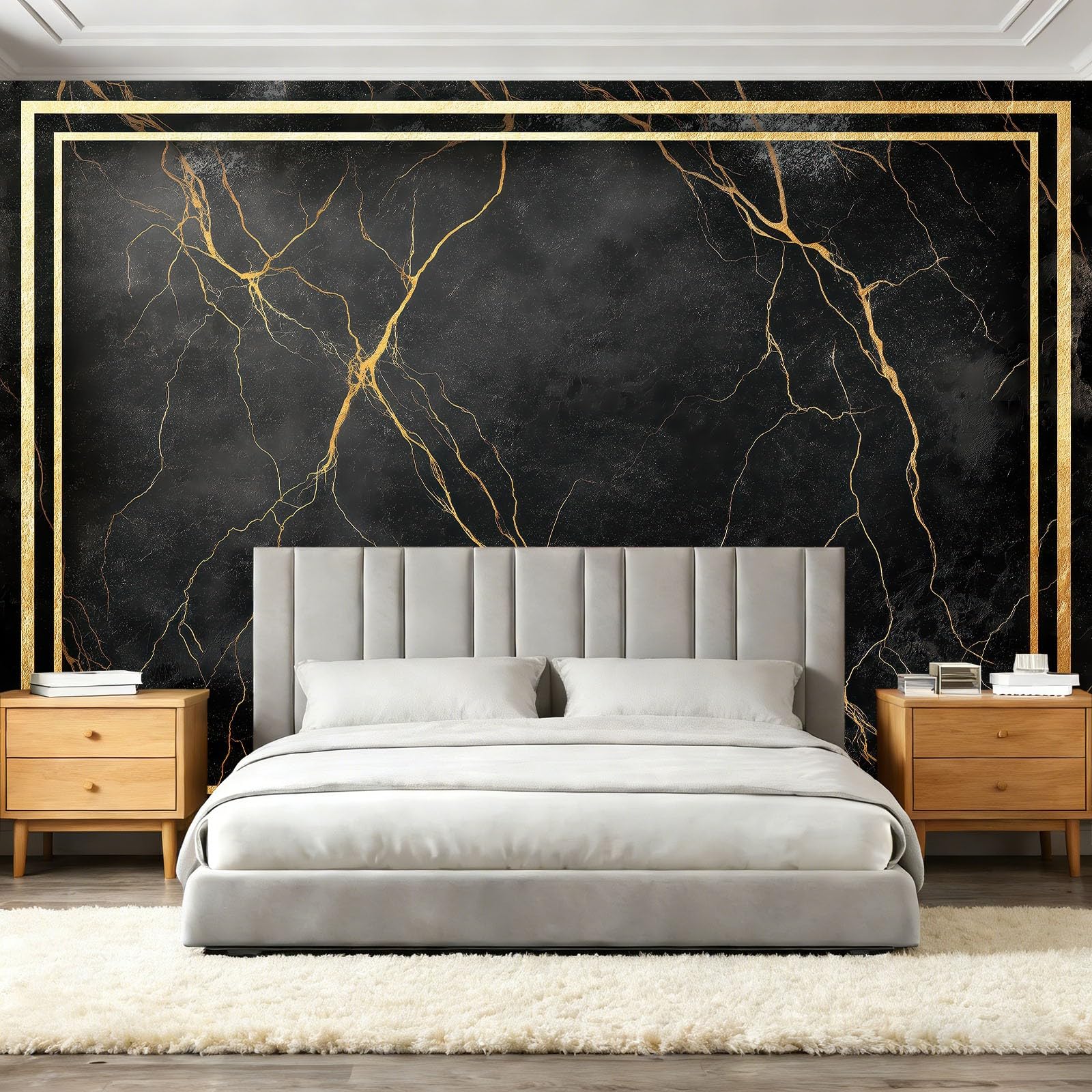 Tapeta 3D z włókniny luksusowy marmur granica 400 x 280 cm tapeta ścienna do salonu sypialni czarny