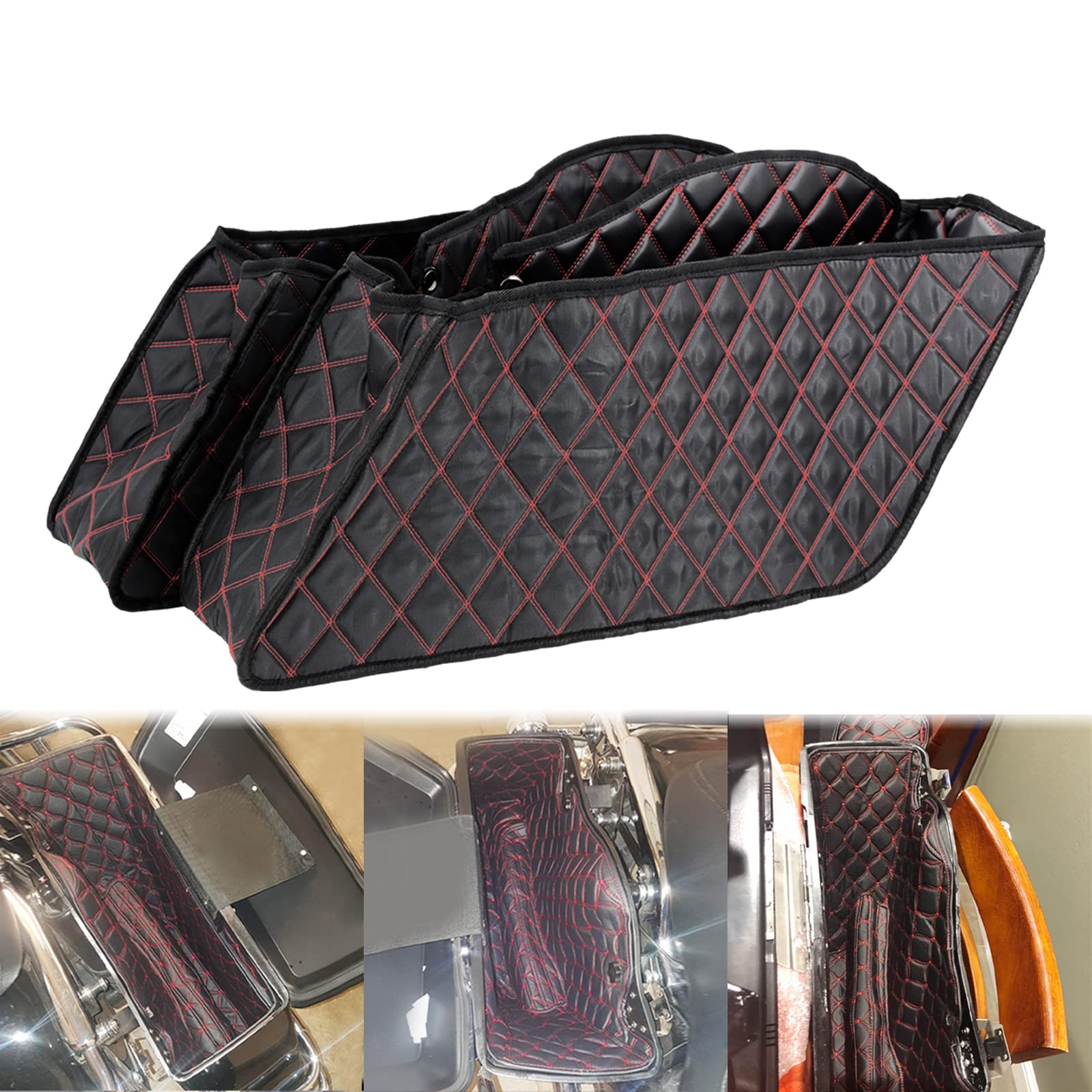 Motorrad Drop-In Satteltasche Liners Nicht Stretched Non-Tapered Passt Für Harley Facotry Satteltasche Hosen Touring Road King Road Glide Street Glide Electra Glide 2014-2023 Rotes Gewinde