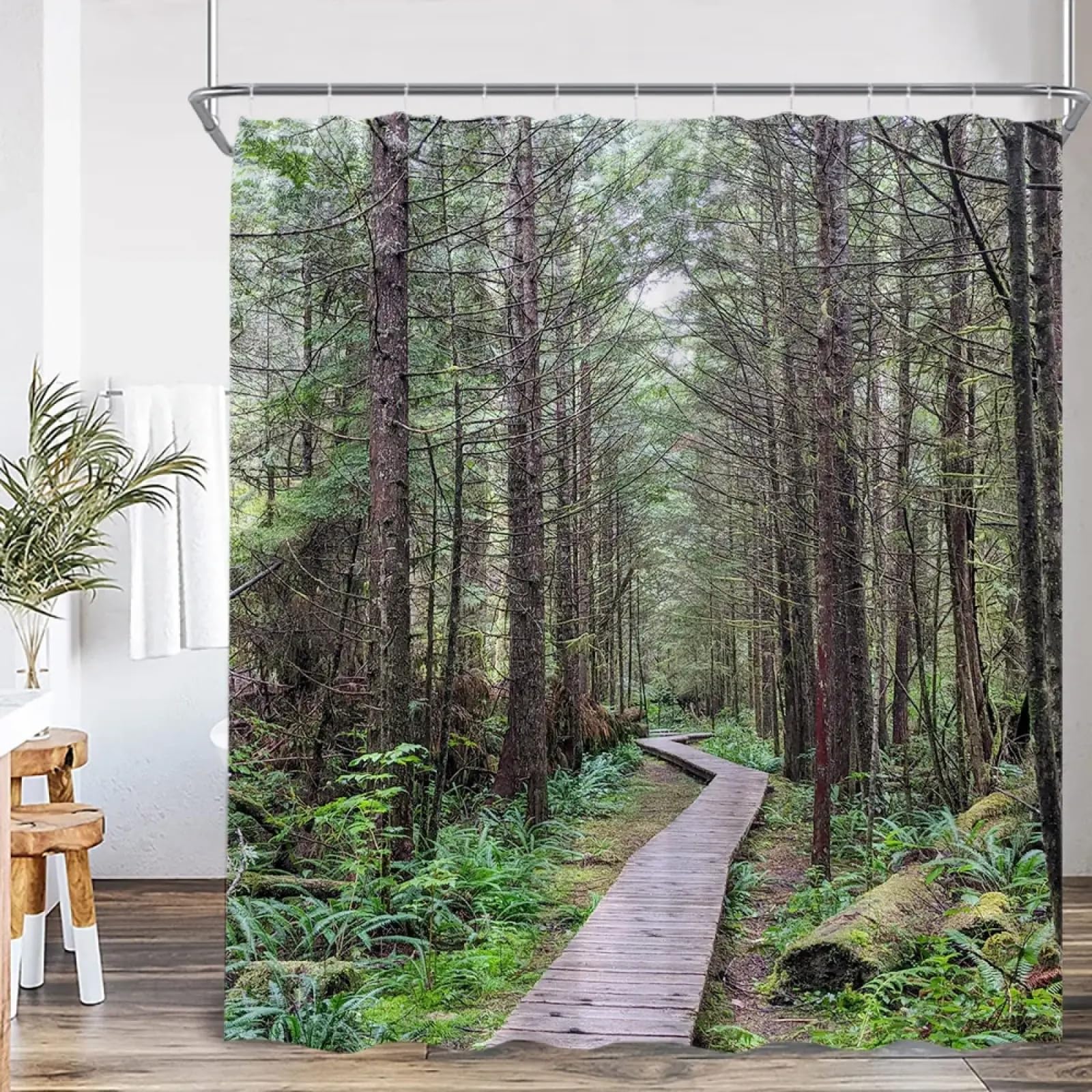 Rideaux de douche paysage naturel forêt lac 175x183cm pour salle de bain