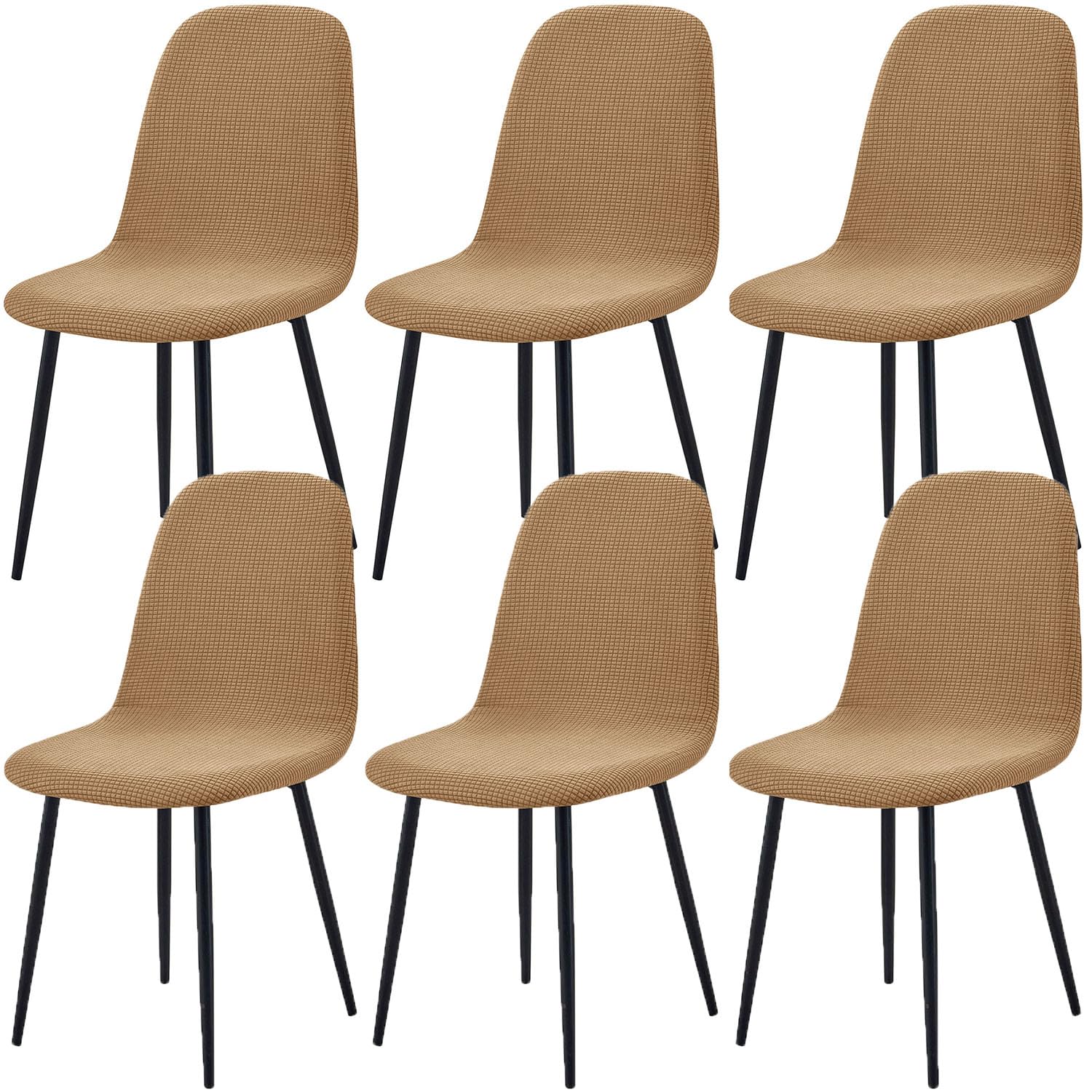 HACLEN Stretch Shell Chair Covers for Dining Chairs, Soft Jacquard Mid Century Modern Chair Protector, Washable Wrinkle-Free Armless Chair Slipcovers (Coffee,Set of 6)