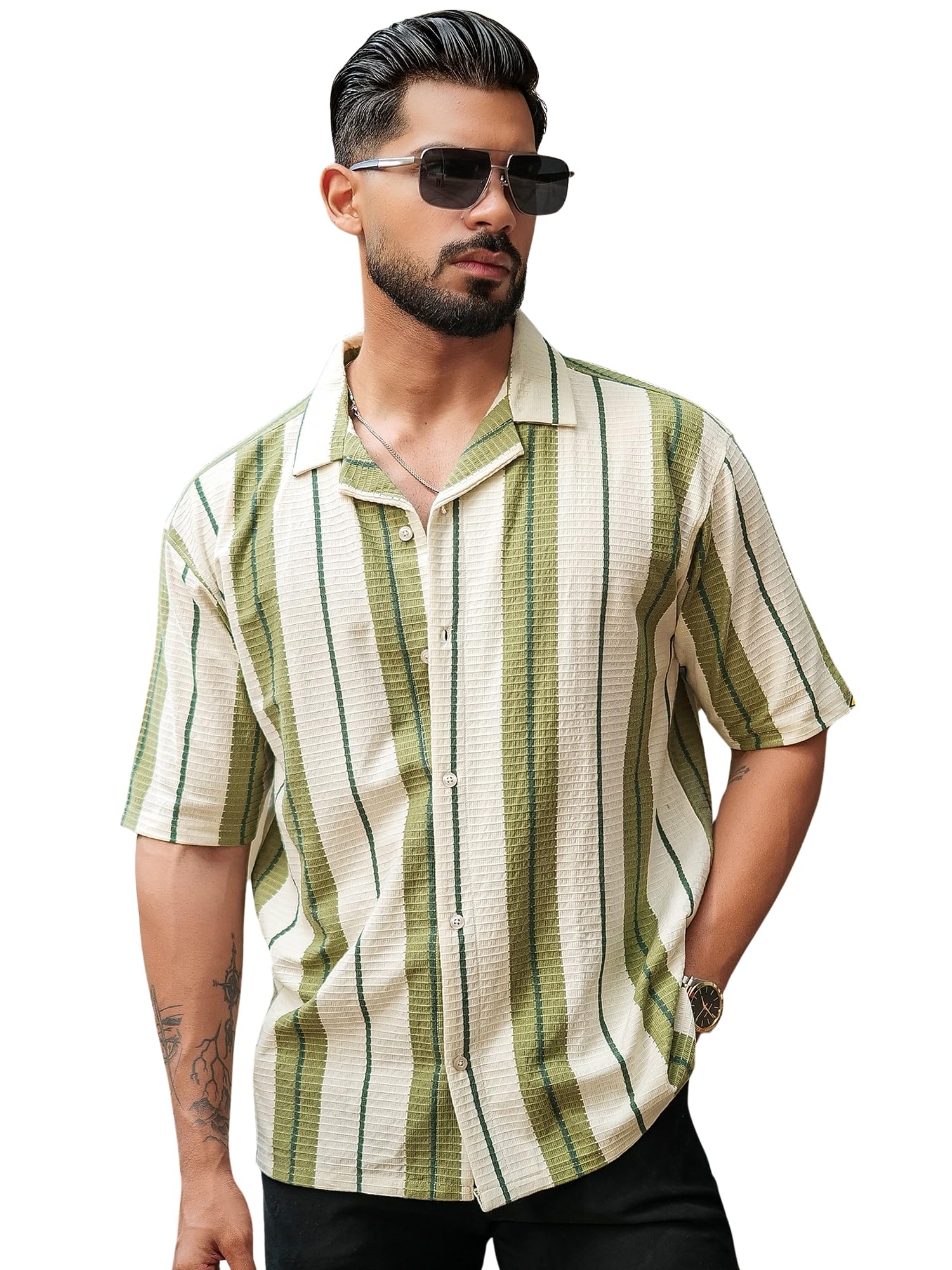 maniac || Mens || Miami || Vertical Stripe || Collared Neck || Half Sleeve Shirt-picture-18