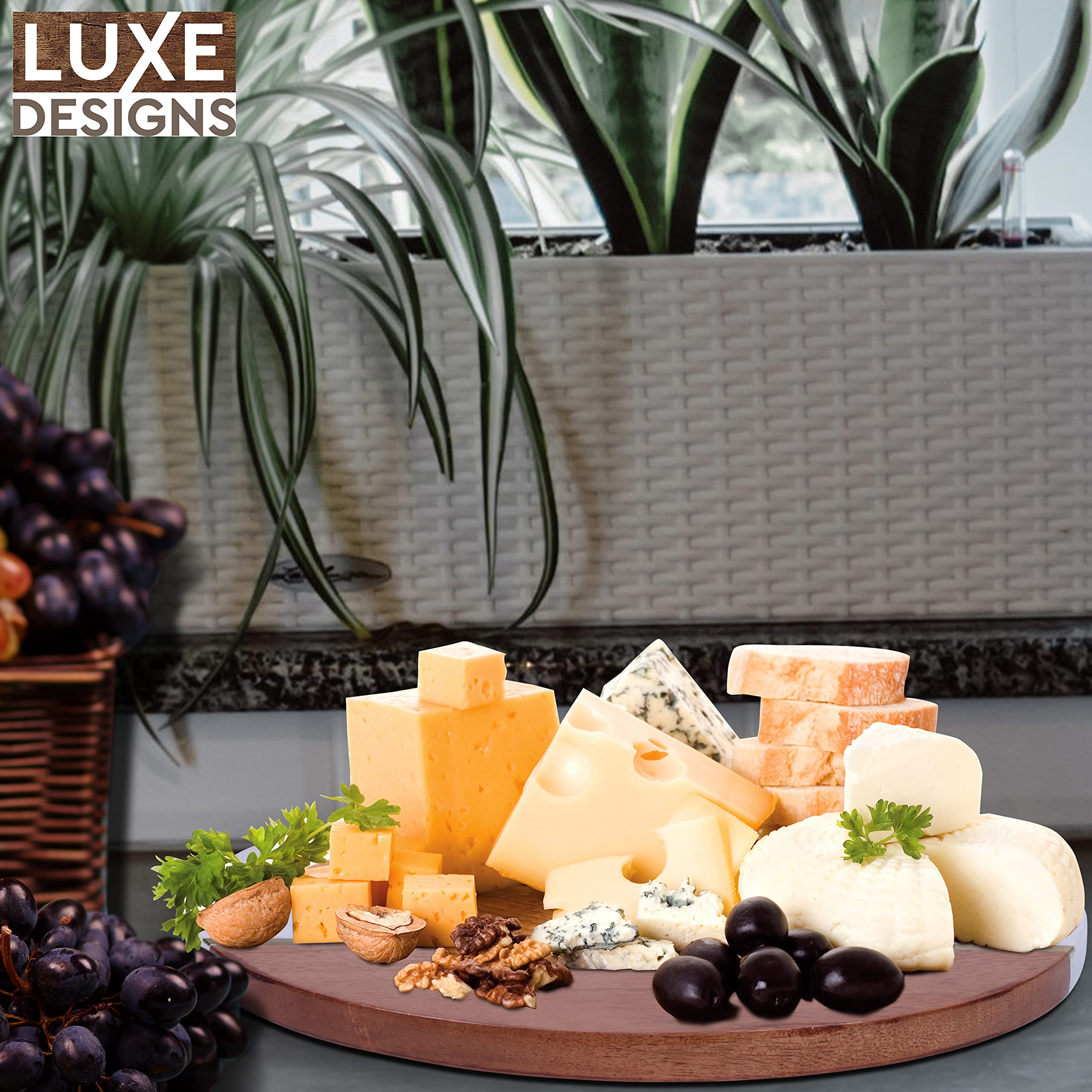 Buy Wood And Marble Cheese Board & Cheese Knife Set (12”), Round Cheese