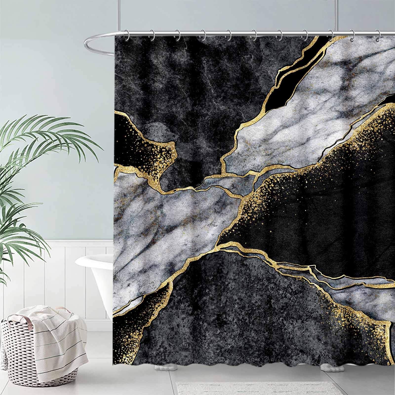 FULLSAIL Black and White Marble Texture Shower Curtain Set Gold Abstract Art Pattern Bathroom Bathtubs Decor with 12 Hooks Easy Care Waterproof with Washable Durable Polyester Fabric 72"x72" …