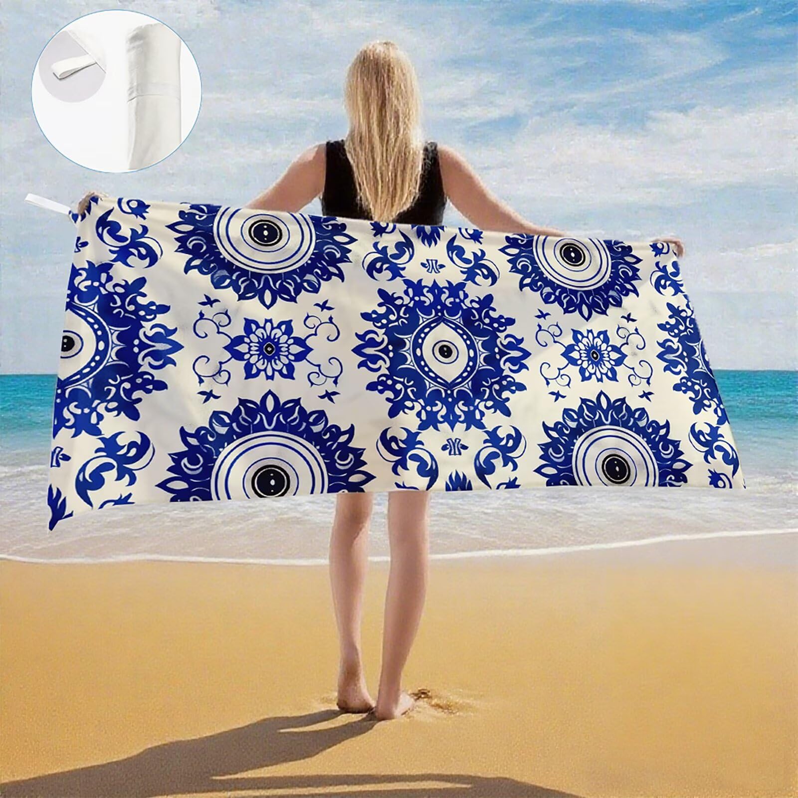 Toallas de Playa Microfibra Azul Toalla Playa Grande 100x180 cm Mujer Hombre Secado Rápido Absorbente Toallas Gimnasio Suave Sin Arena Ligera Toalla Microfibra para Playas Piscina Viajes Camping Q-720