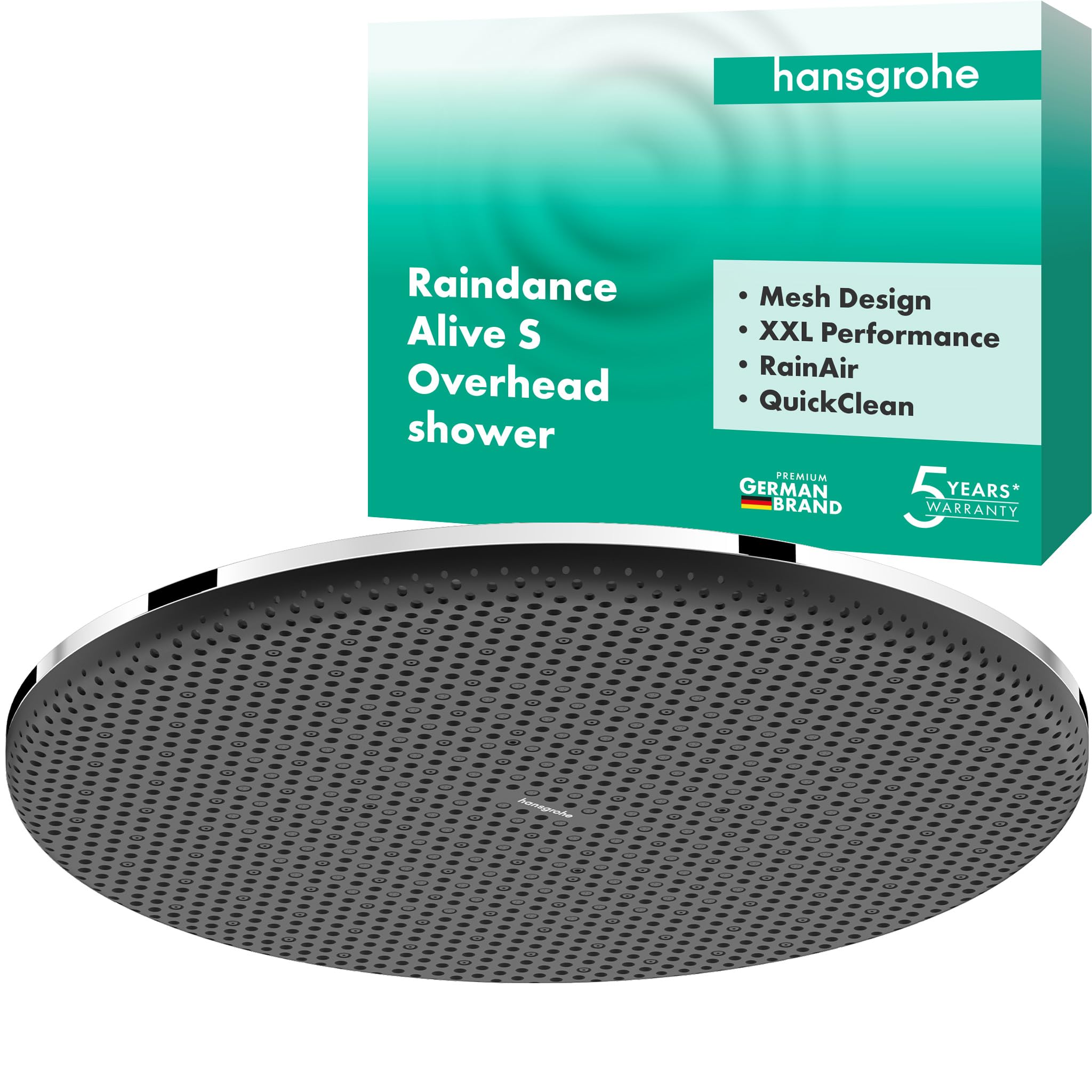 Hansgrohe Chrome Raindance Alive S - Head Shower, Shower Head Round (300 Mm), Rainfall Shower Head 1 Spray (Powderrain) For Wall Or Ceiling Mounting, Anti-Limescale, 24520000