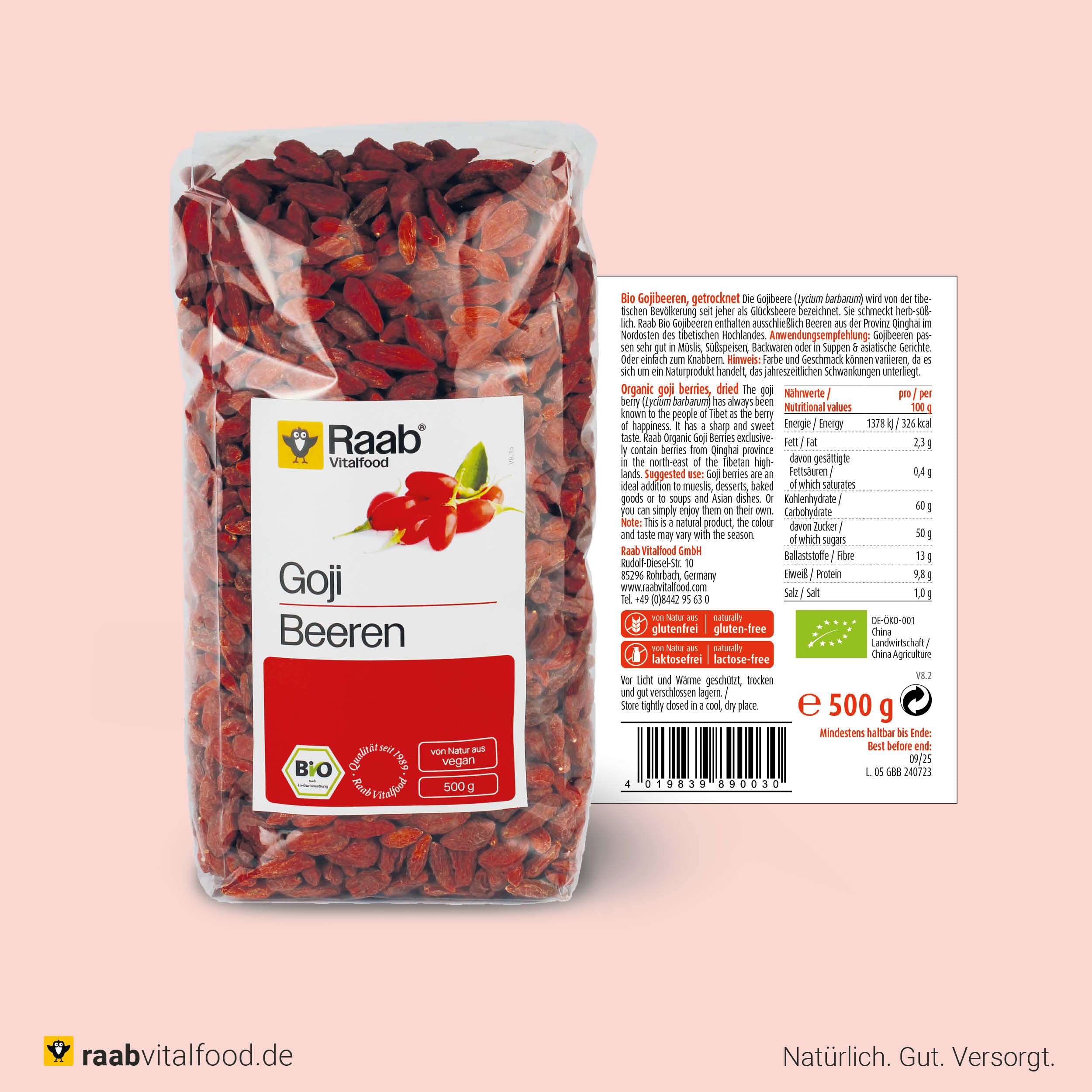 Raab vitalf Ood Bio Bacche di Goji, 500 g, confezione da 1 (1 x 500 g) – Bio
