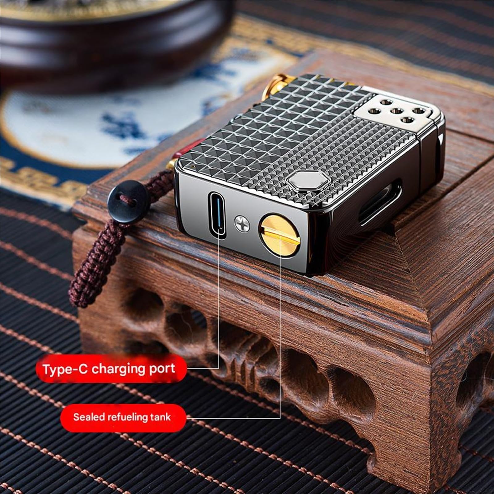 Briquet au kérosène avec quatre modes d'allumage (activation vocale, capteur de secousse, flux d'air, tactile), réservoir de carburant transparent, flamme douce, réutilisable et portable