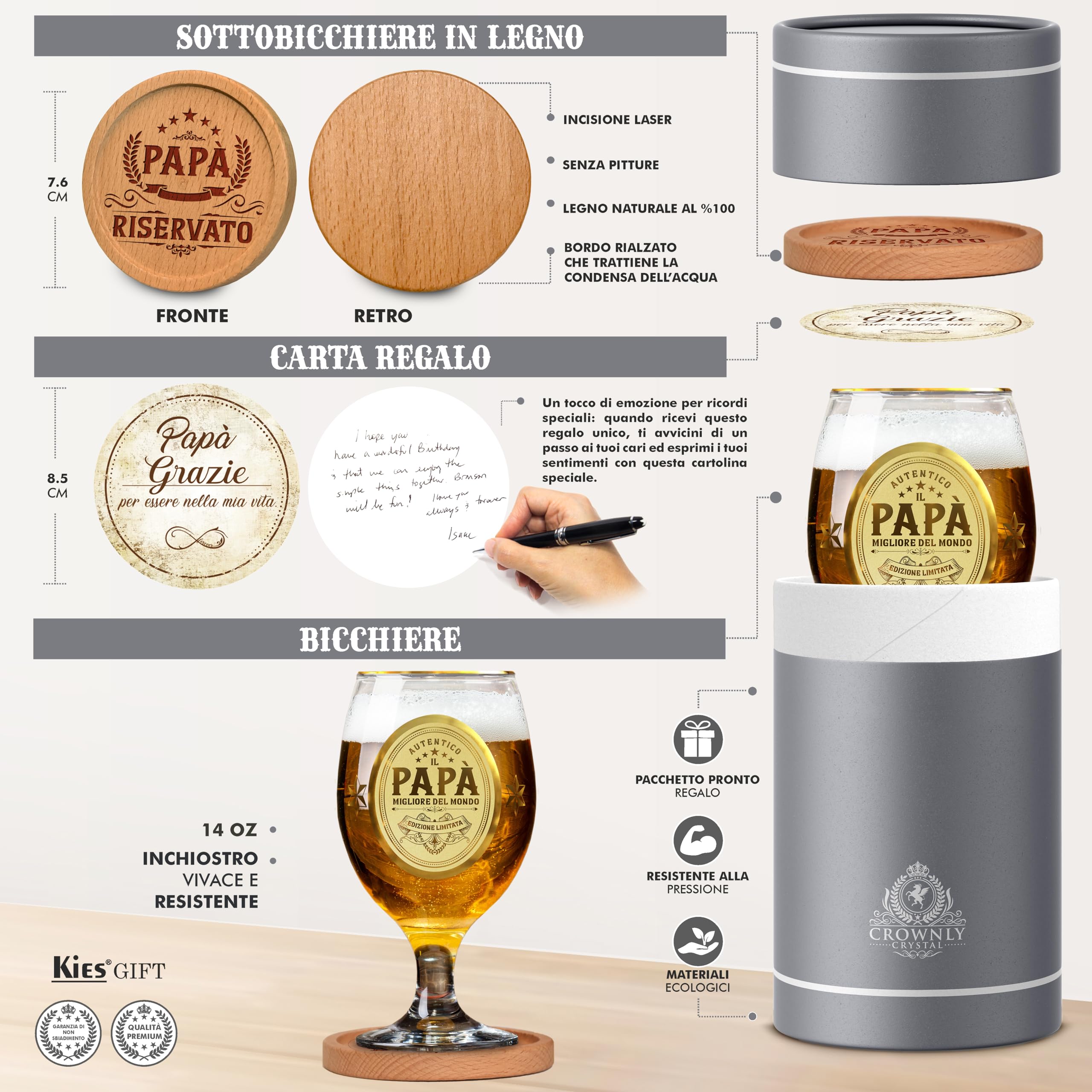 CROWNLY CRYSTAL® Regalo Papà Tazze Personalizzate Bicchieri Birra Particolari Idee Compleanno Festa Del Papà Originali Personalizzata Regalo Padre Uomo