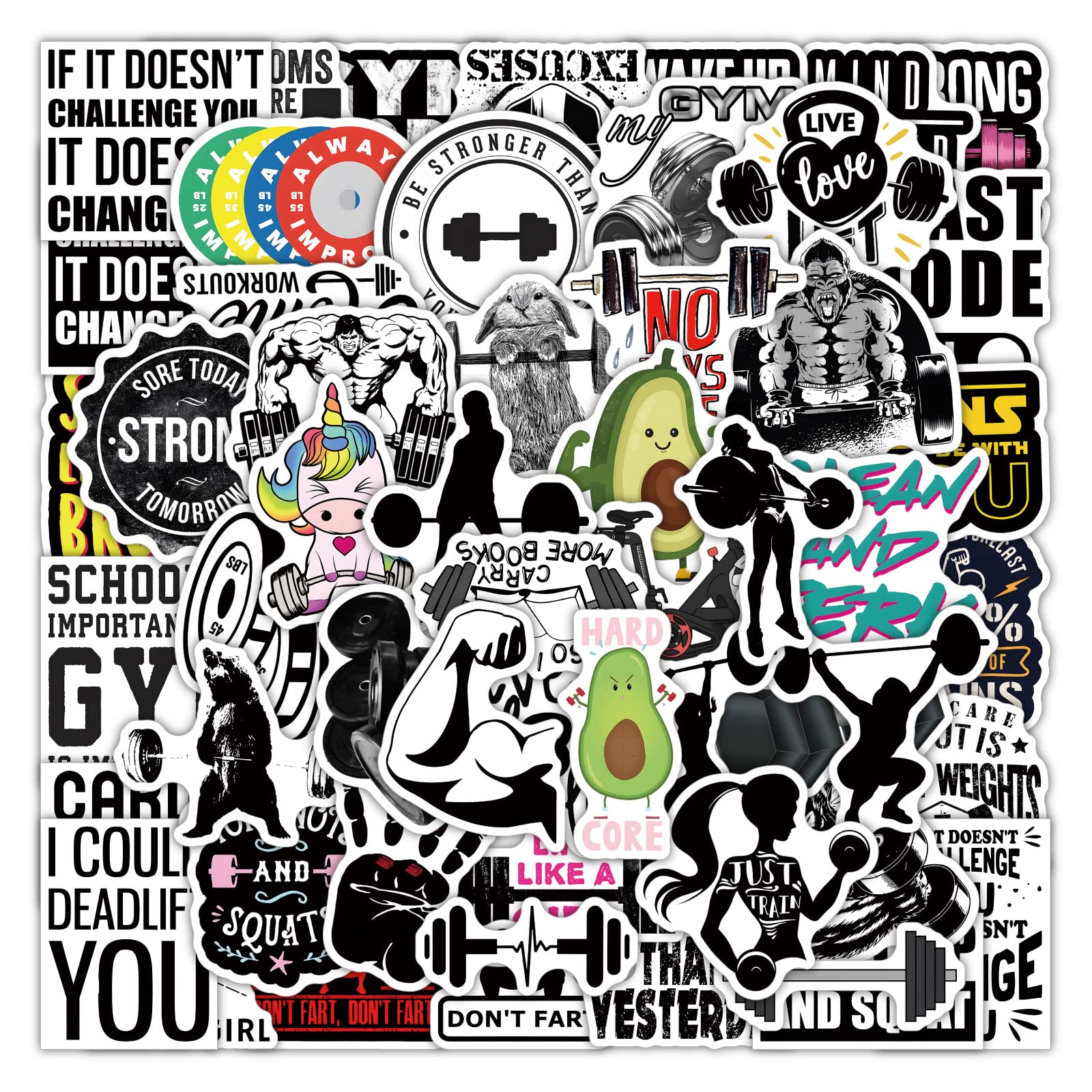 Workout Stickers for Laptop (50PCS),Gift for Children Teens Adults Girl Boys,Waterproof Fitness Inspirational Stickers for Water Bottle,Gym Vinyl Stickers for Journal,Dairy,Scrapbook,Skateboard