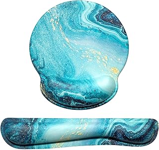 Dapesuom Keyboard Wrist Rest and Mouse Pad with Support, Memory Foam Rests for Set, Ergonomic Non Slip Base Easy Typing & Pain Relief, Ocean Blue, (HSTZ-Ocean Blue Marble)