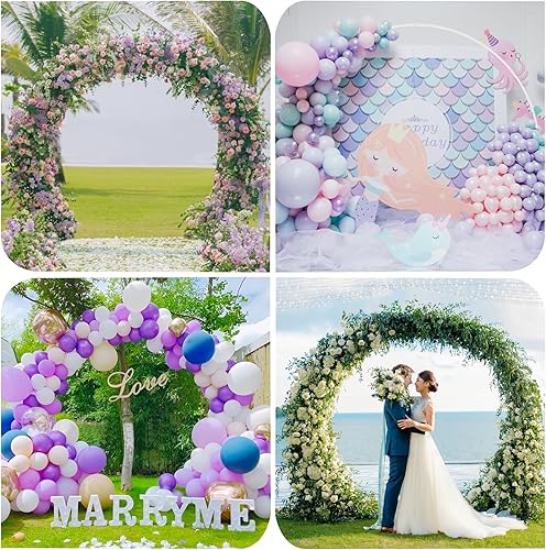 Miniatura 5 de Putros Soporte de telón de fondo redondo blanco de 8 pies, marco de arco de globos de metal, arco de boda para ceremonia, fiesta de cumpleaños